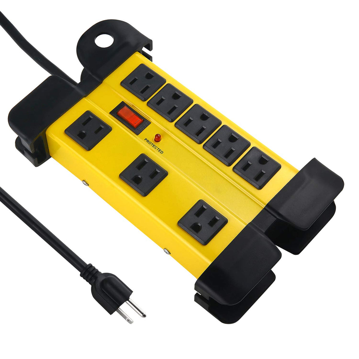 Heavy Duty Power Strip Surge Protector For Appliances, 8 Outlet Workshop Power Strip With 1200 Joules Surge, Metal Power Strip W