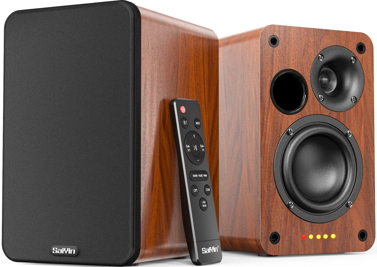 Saiyin Bluetooth Bookshelf Speakers, 30W X 2 Powered Tv Speakers With 3.5 Inch Woofer, Turntable Speakers With Optical/Aux/Rca I