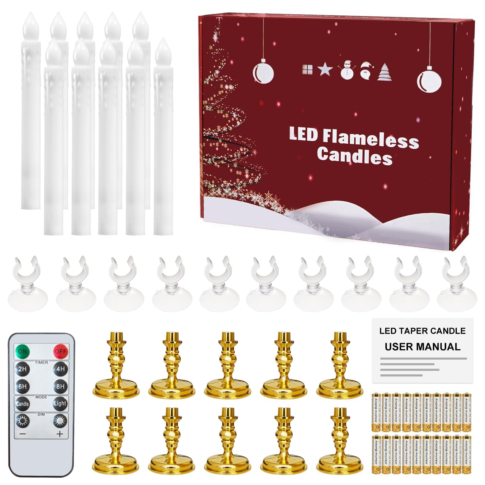 Flameless Candles 10 Pack Battery Operated Window Candles With Drip Texture,Remote Timer,10 Removable Candle Holders,10 Suction