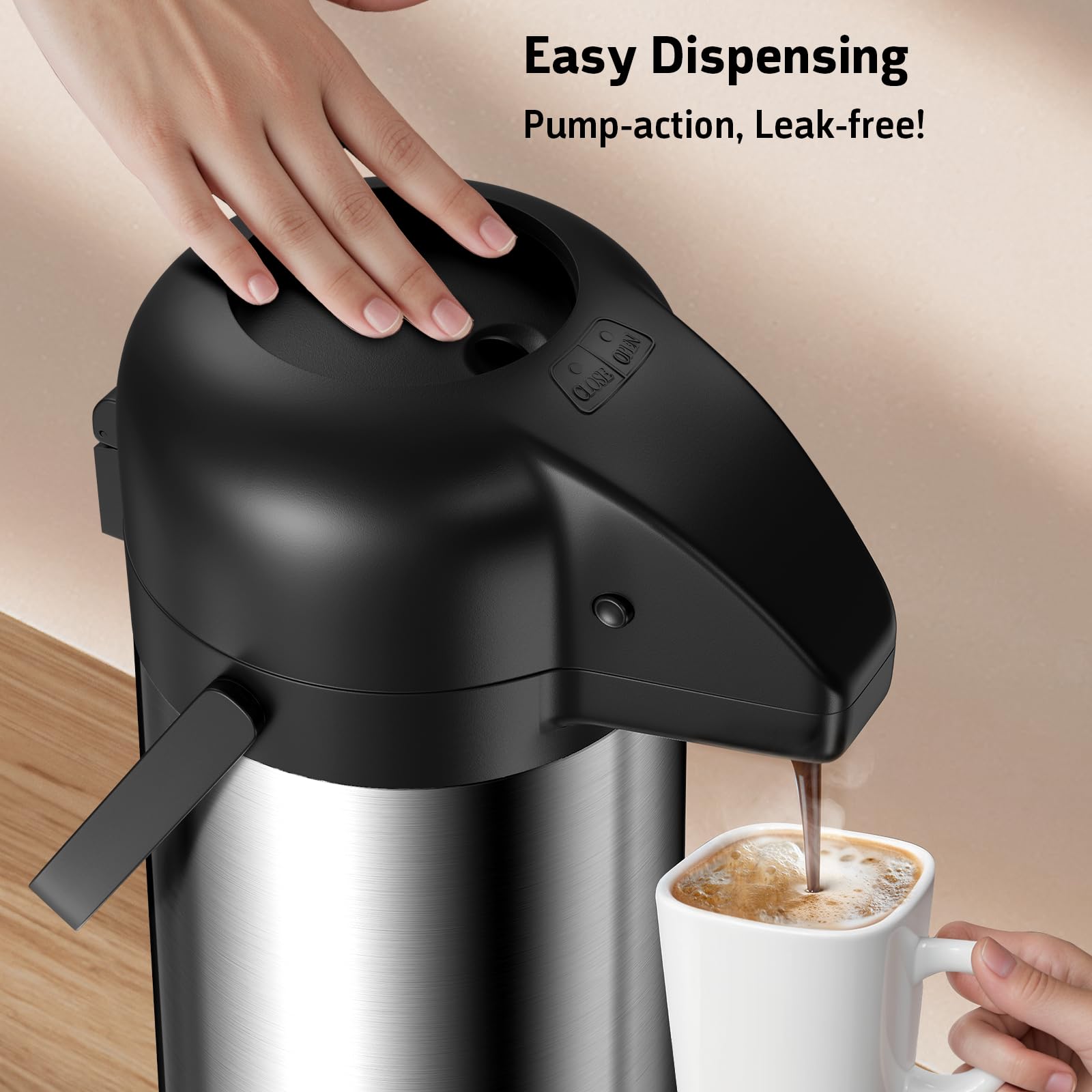 Airpot Coffee Carafe For Keeping Hot   64 Oz / 1.9L Large Coffee Dispenser With Pump   Insulated Stainless Steel Thermos Urn For