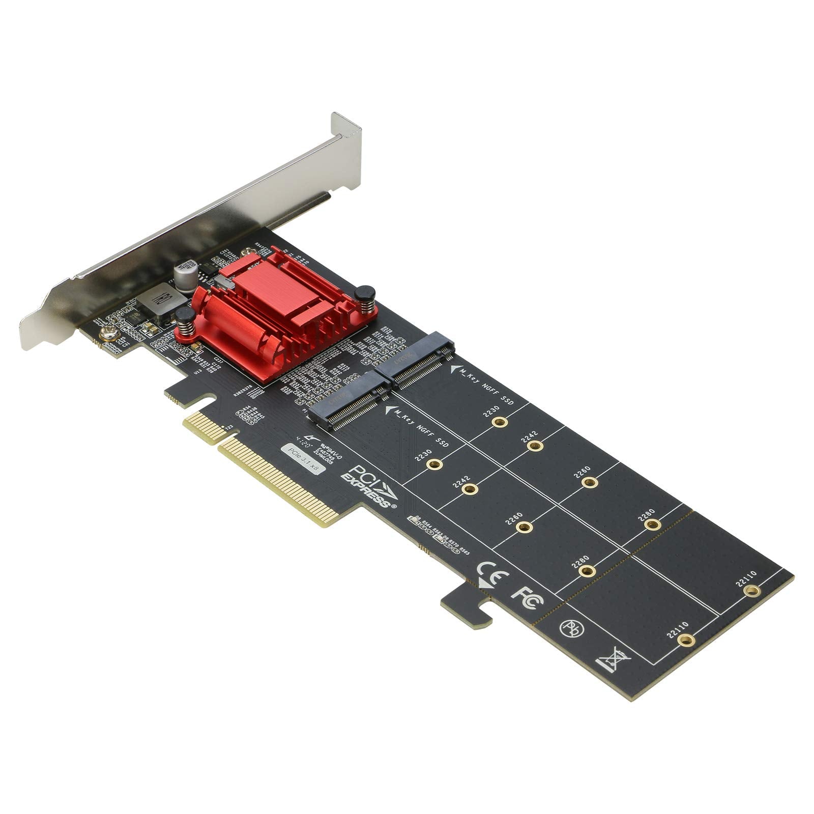 Dual Nvme Pcie Adapter, Riitop M.2 Nvme Ssd To Pci E 3.1 X8/X16 Card Support M.2 (M Key) Nvme Ssd 22110/2280/2260/2242/2230