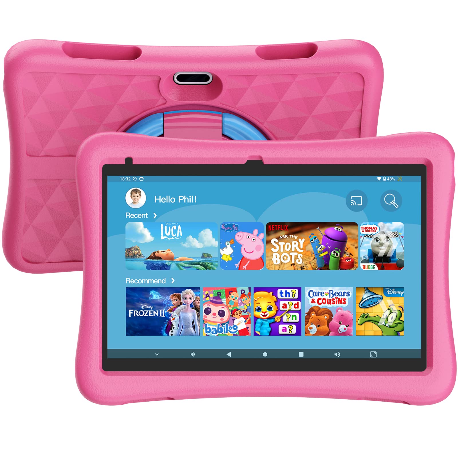 Kyaster Kids Tablet, 10 Inch Hd Android 12 Toddler Tablets, Quad Core 1.8Ghz, 2Gb Ddr4, 7000Mah Battery, Dual Box Speakers, Pare
