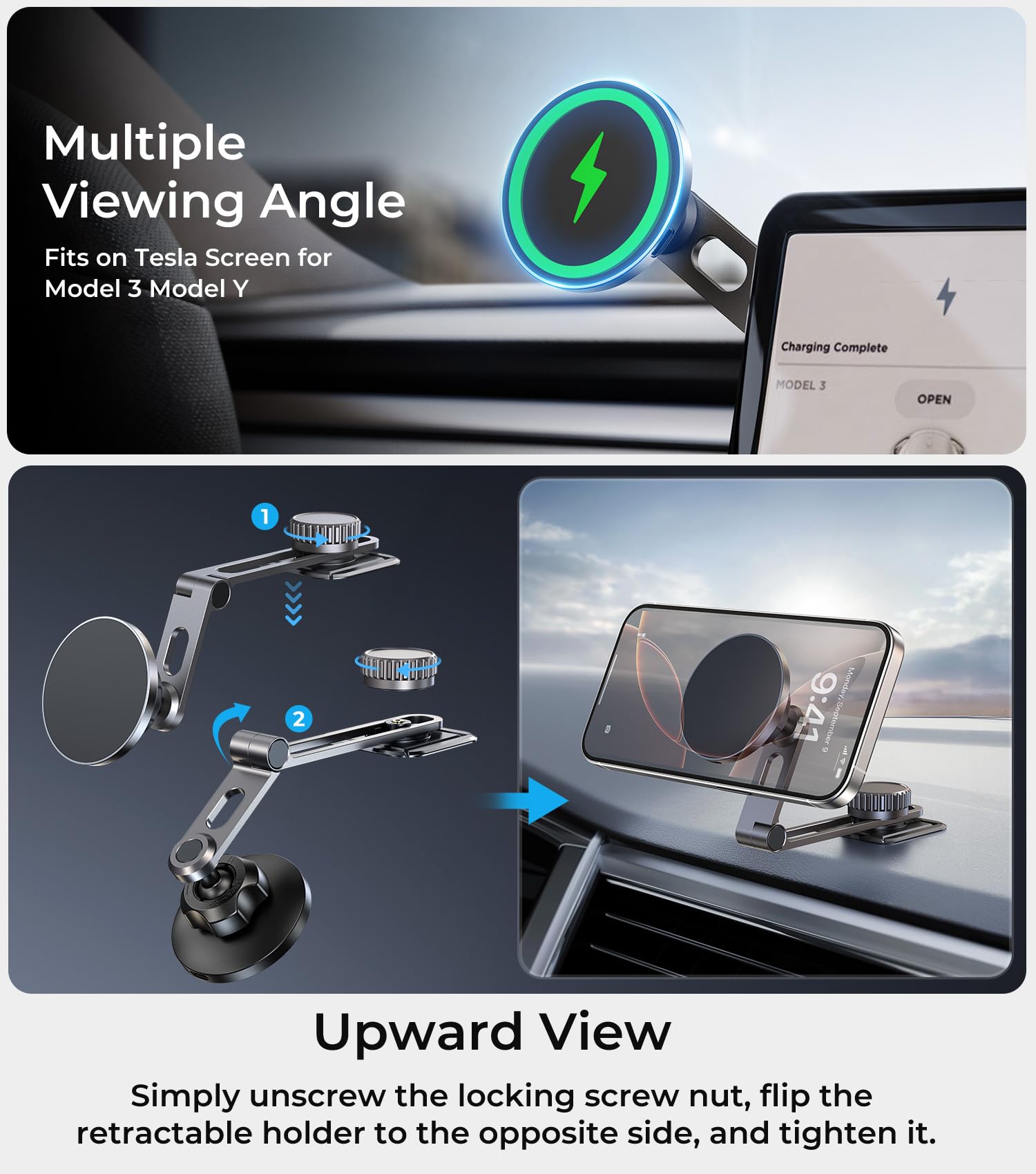 For Magsafe Car Mount Wireless Charger, Foldable Magnetic Phone Holder, Multiple Installation Options For Universal Dashboard &