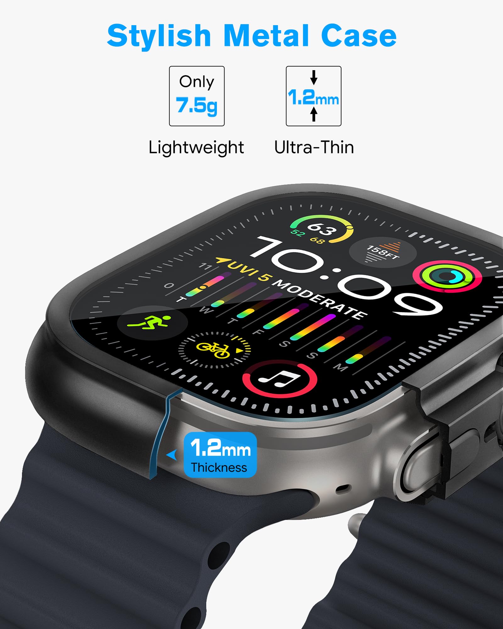 Amband Metal Case Screen Protector For Apple Watch Ultra 2/Ultra 49Mm, W3 Rugged Bumper Thin Frame + 9H Tempered Glass Film + Ce