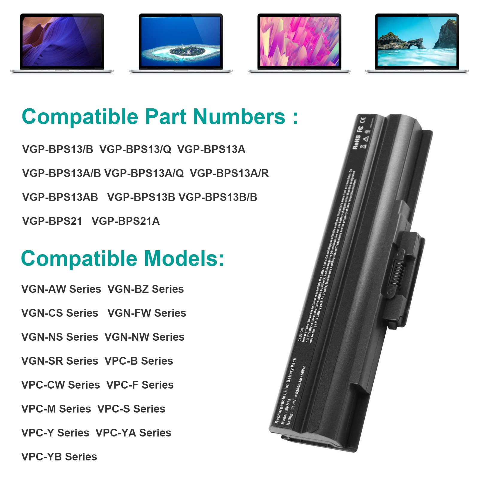 Futurebatt Laptop Battery Fit Sony Vaio Vgp Bps13 Vgp Bps13A Vgp Bps13A/B Vgp Bps13B/S Vgp Bpl13 Vgp Bps21 Vgp Bps21A Vgp Bps21B