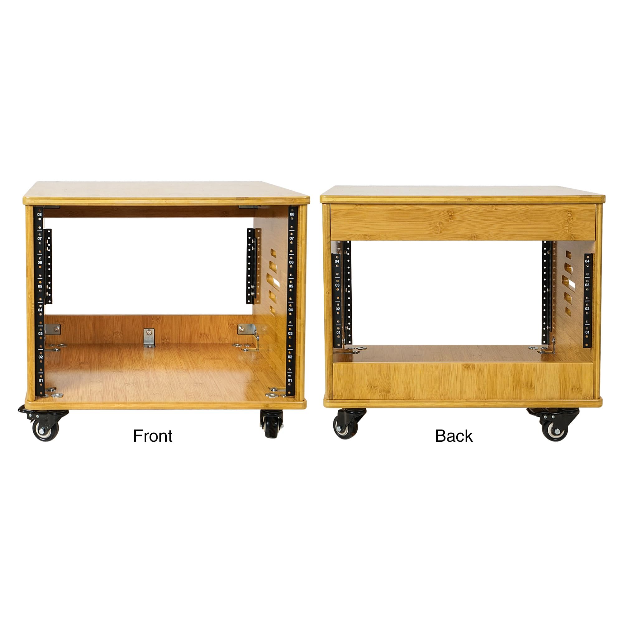 Sound Town Diy 8U Solid Carbonized Bamboo Studio Rack W/ 16'' Depth, Ventilation, Rubber Feet, Casters For Recording Room, Pa/Dj