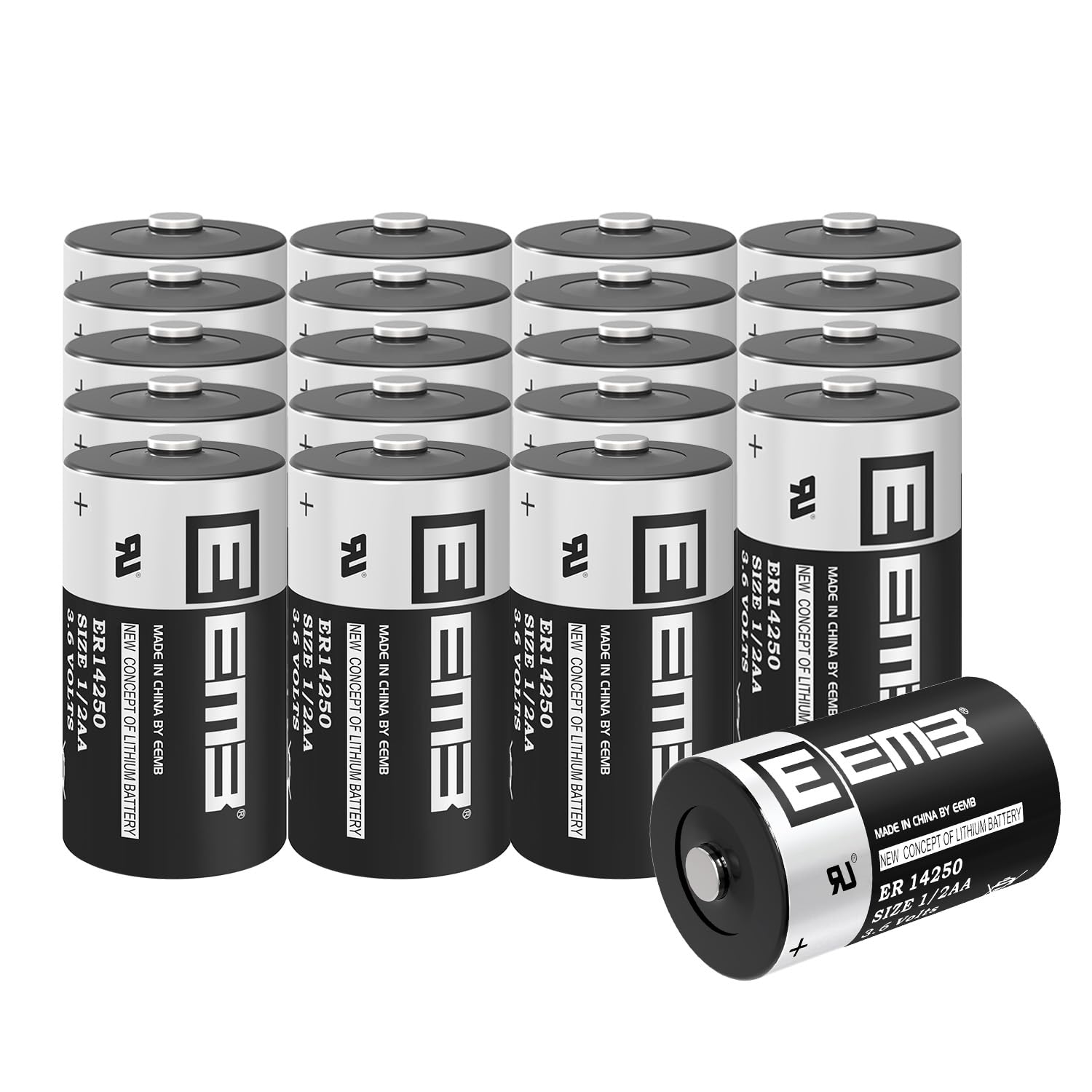 EEMB 20-Pack ER14250 1/2AA 3.6V Lithium Battery - Non-Rechargeable, Long-Life for Home Automation, Alarms, & More