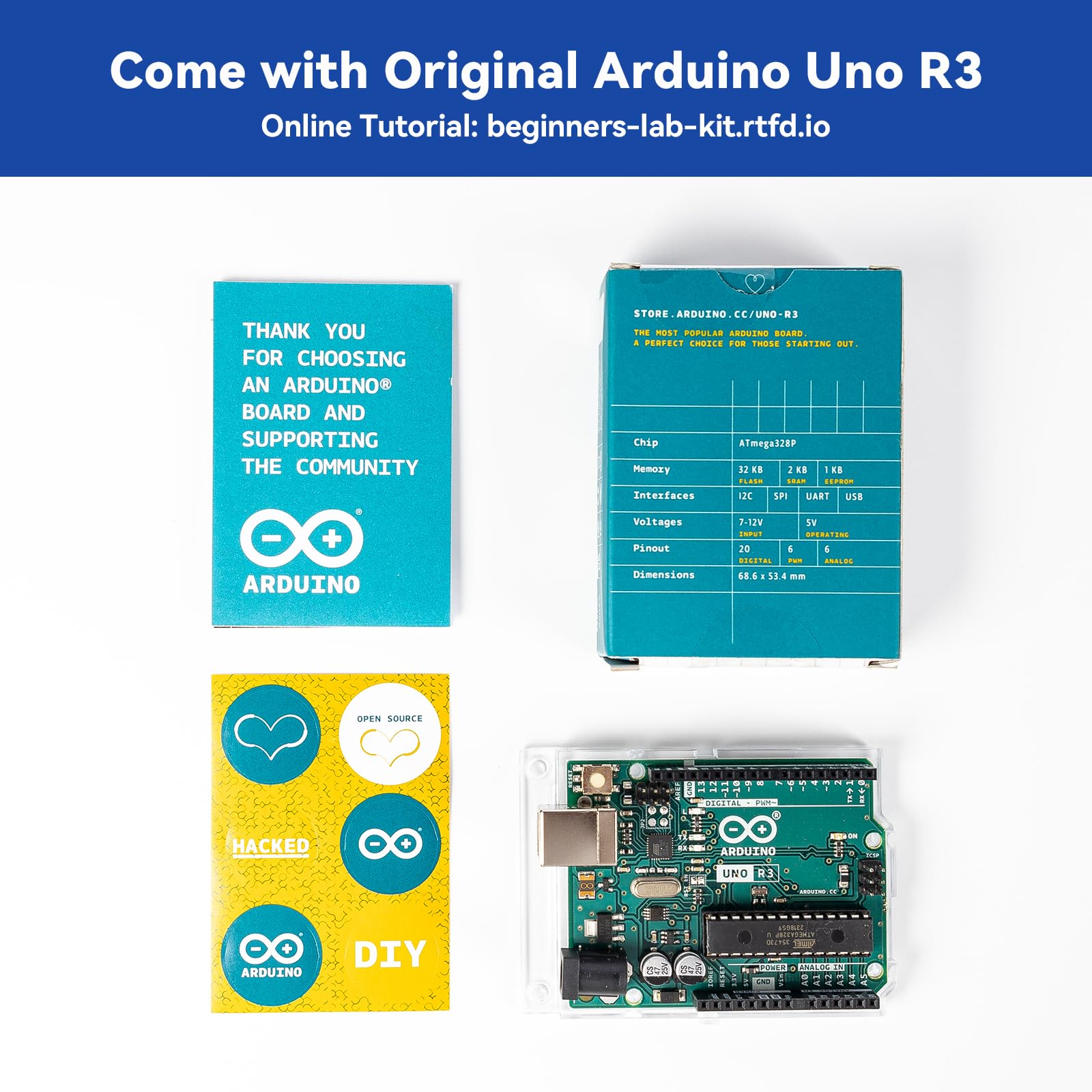 Sunfounder Beginner'S Lab Starter Kit With Original Arduino Uno R3 Rev3 Board Multimeter Basic To Advance 25 Projects Hcsr 04 Se