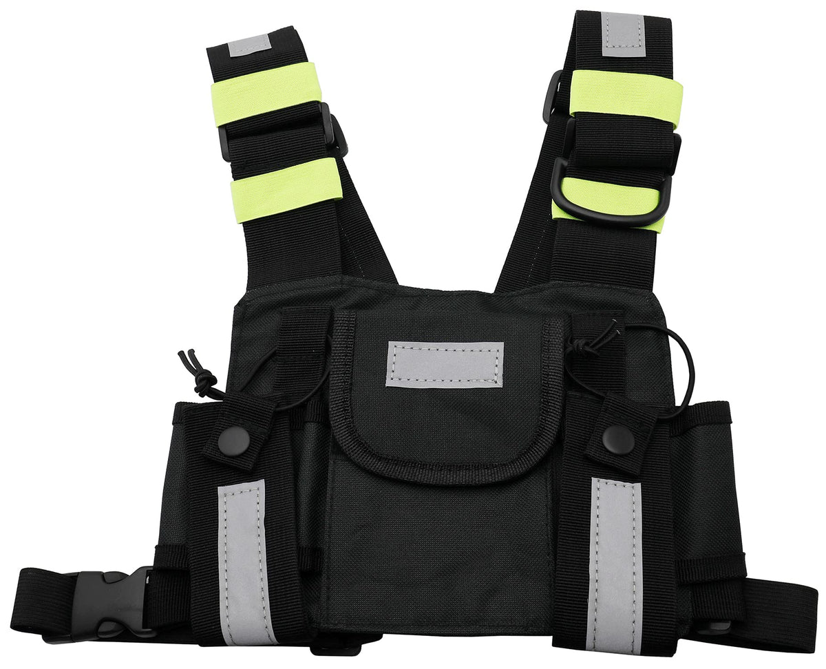 Goodqbuy Universal Radio Chest Harness Rig Bag Pocket Pack Holster Vest Fluorescent Green For Two Way Radio Walkie Talkie (Rescue Essentials)
