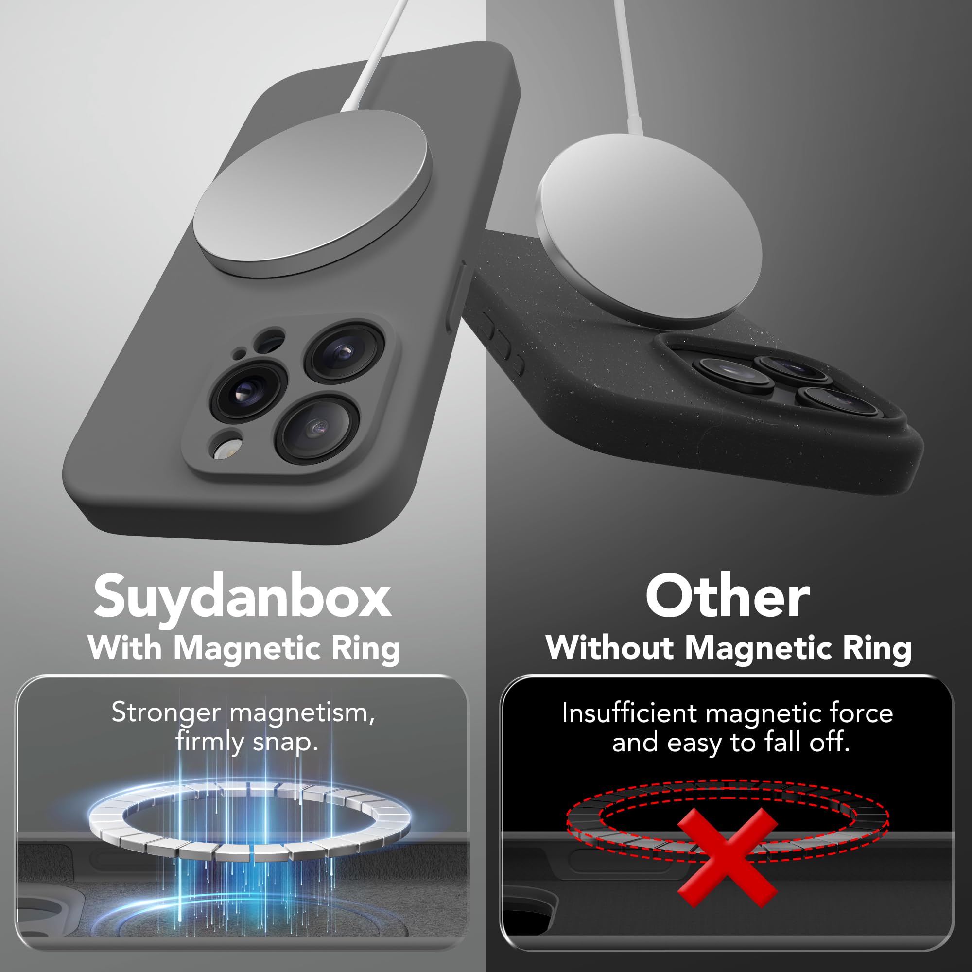 Suydanbox Magnetic For Iphone 13 Pro Case, Compatible With Magsafe, [Full Camera Protection][2 Screen Protectors] Silicone Shock