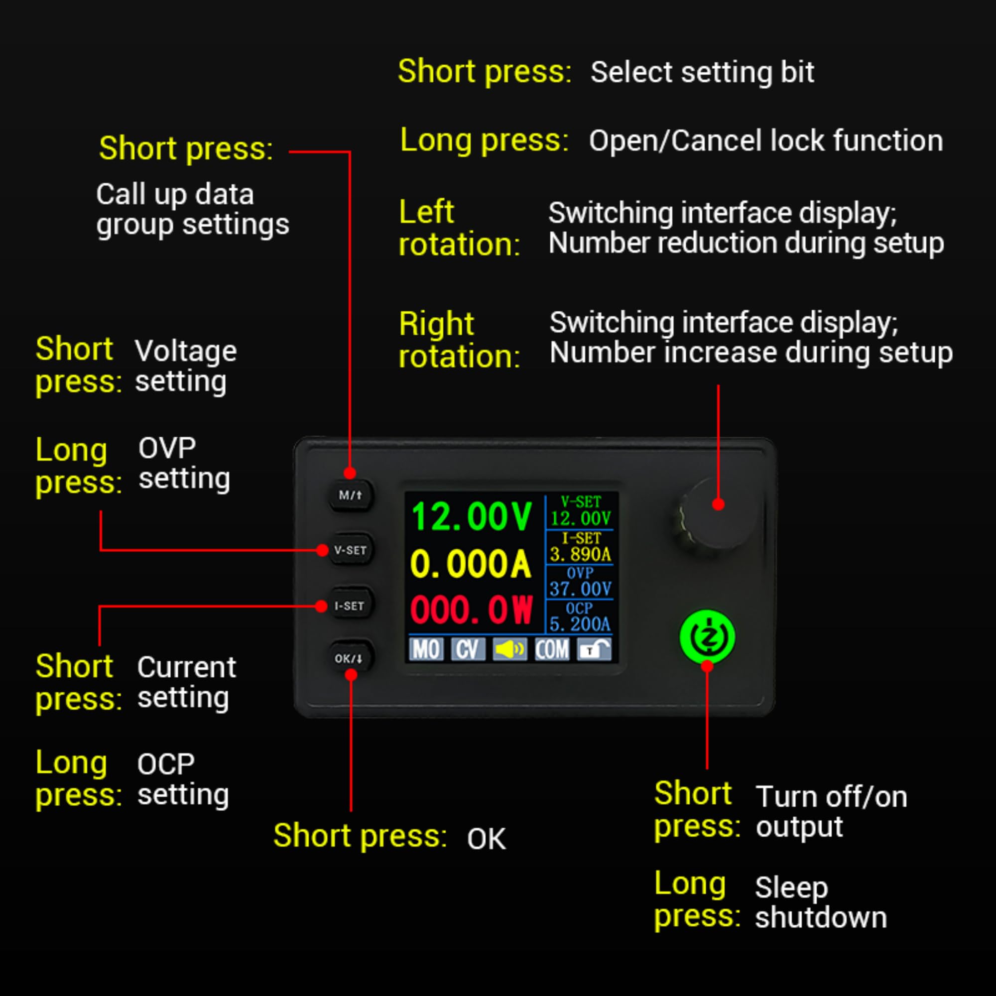 Tkxec Color Display Adjustable 90W Dc Dc Buck Boost Power Converter Cc Cv 0.5 36V 5V 6V 12V 24V Power Module Regulated Laborator