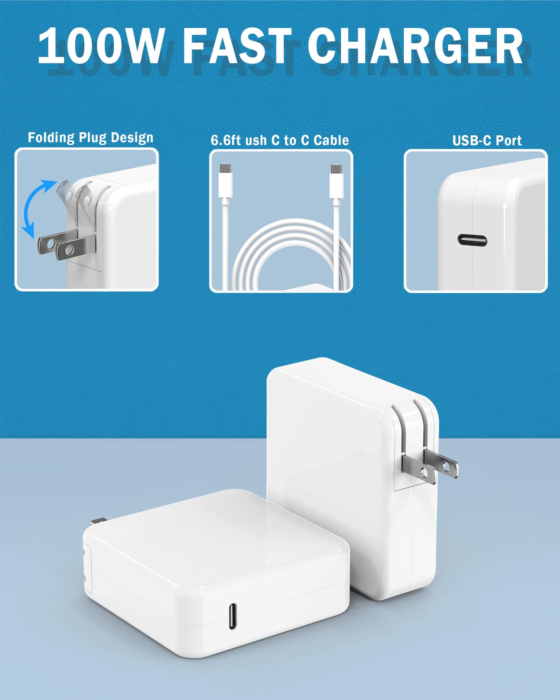 Mac Book Charger,100W Usb C Charger Replacement For Macbook Pro 16, 15, 14, 13 Inch, Macbook Air 13 Inch, Ipad Pro 2023/2022/ 20