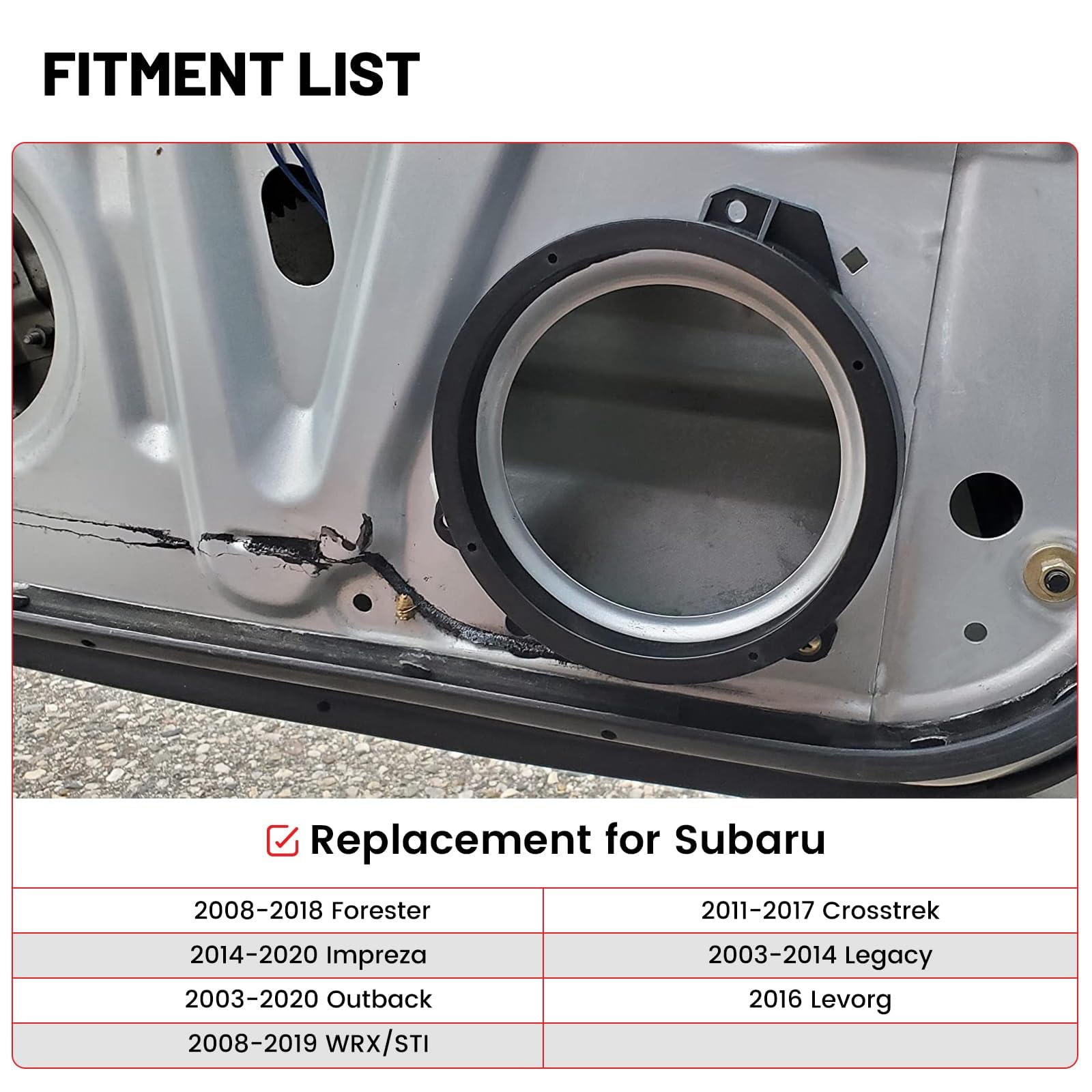 Red Wolf Front Door Speaker Adapter 6.5 Inch For Select 2008 2020 Subaru Forester Impreza Outback Wrx/Sti Install 6 1/2'' Afterm