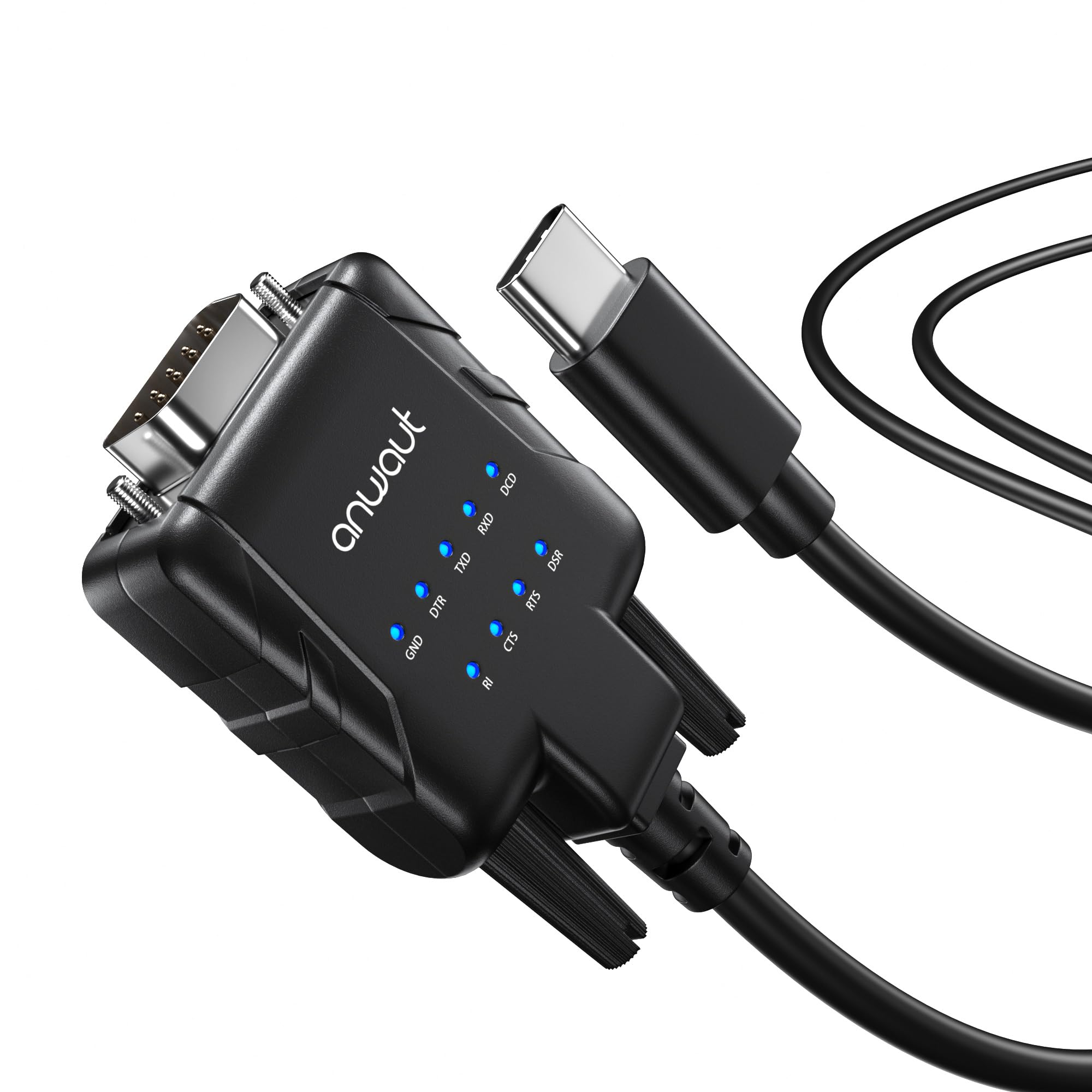 Anwaut 1 Port Industrial Usb C To Serial/Rs232 (Db9) Converter Adapter W/ 9 X Leds (Compatible For Windows 11, Macos 14 Sonoma (