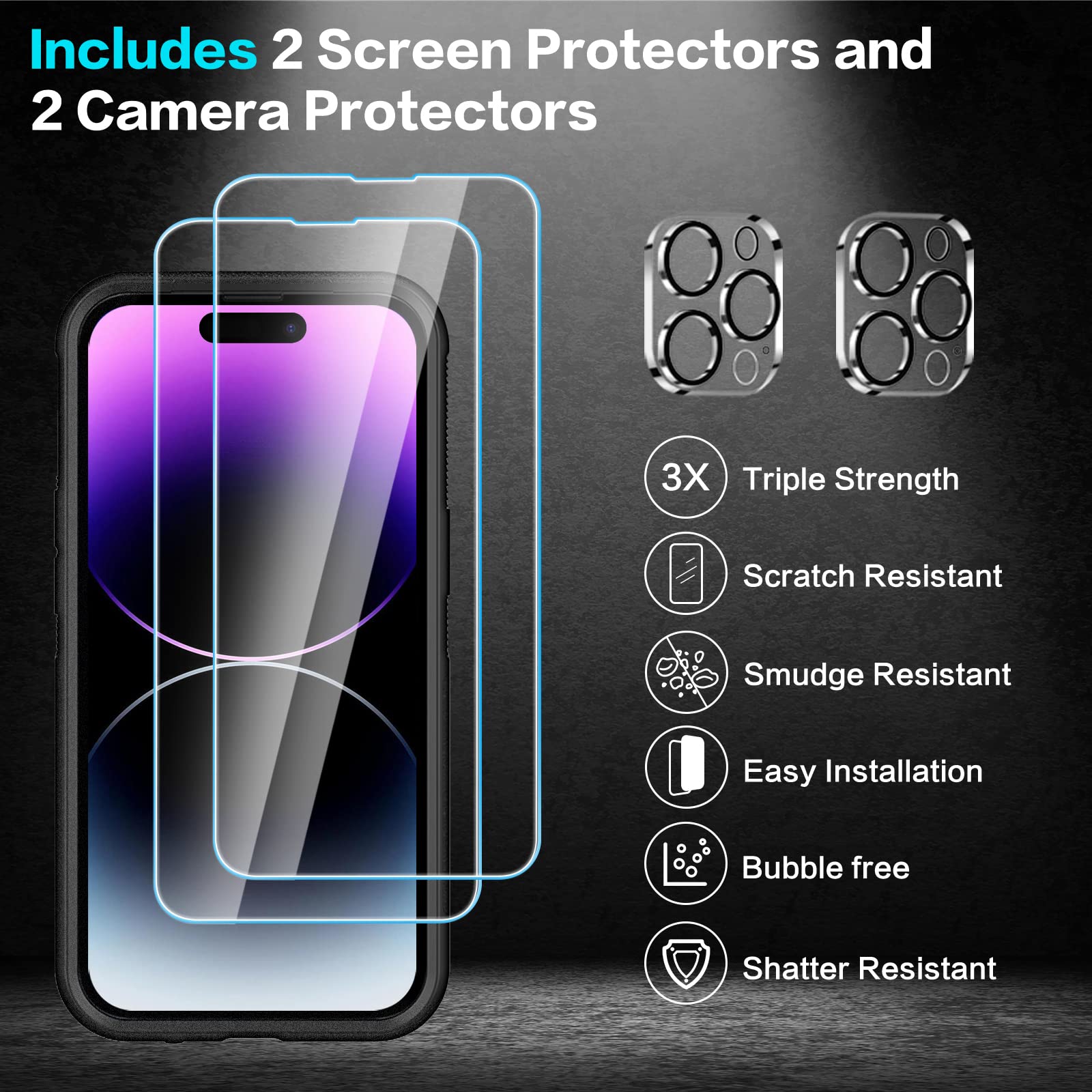 LOQUPE iPhone 14 Pro Max 5-in-1 Shockproof Case with Screen & Camera Protectors, Polycarbonate Leopard Pattern