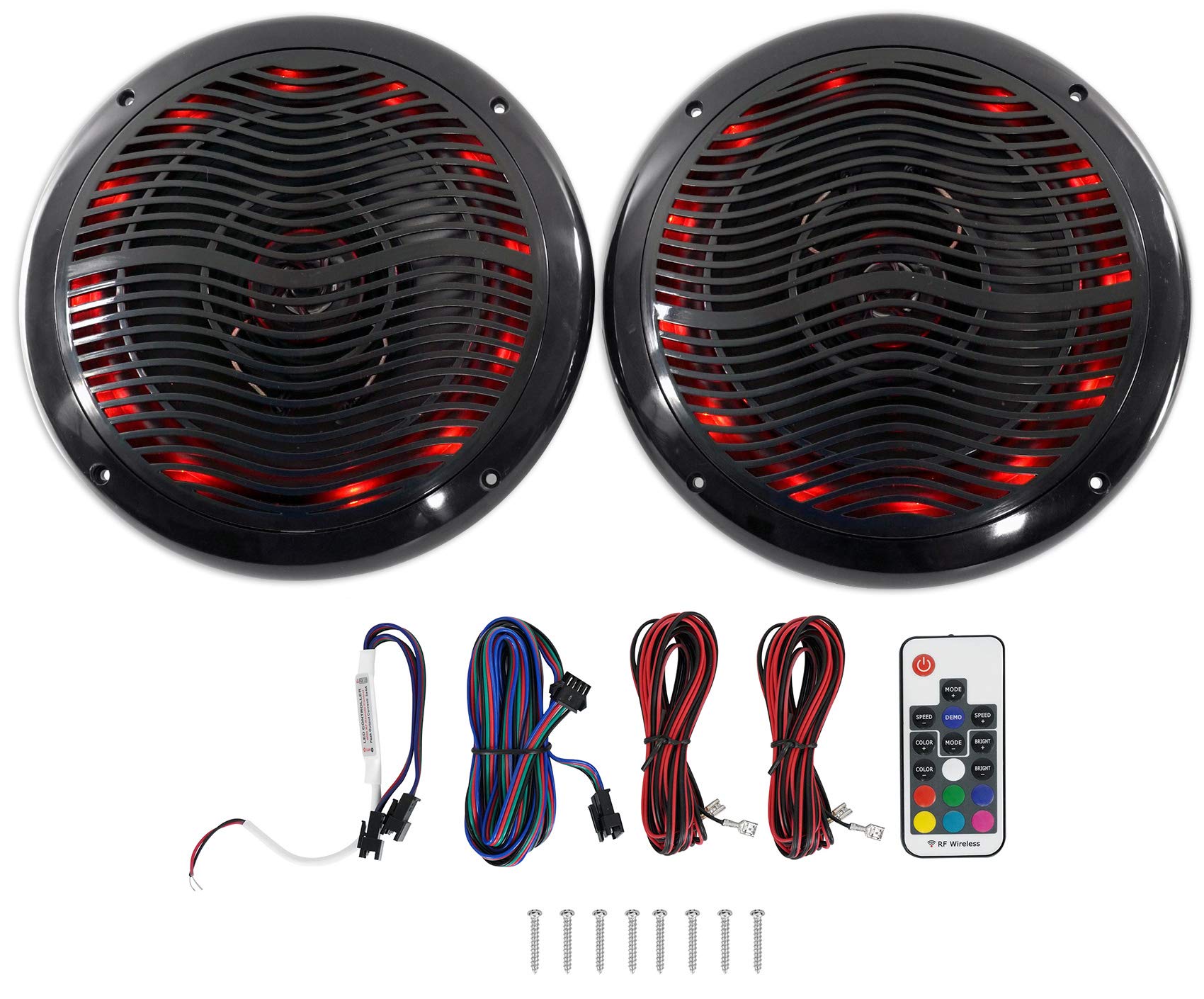 Rockville RMC65LB 6.5 600W 2-Way Marine Speakers, 75W RMS Each, Multi-Color LED, Remote Control, Waterproof, UV-Resistant for Bo