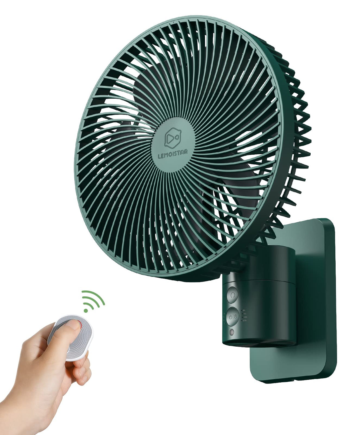 Lemoistar 8 Inch Small Wall Mounted Fan With Remote Control, Ac/Dc(12V), 90Oscillating, 4 Speeds, Timer, Adjustable Tilt,70 Inch