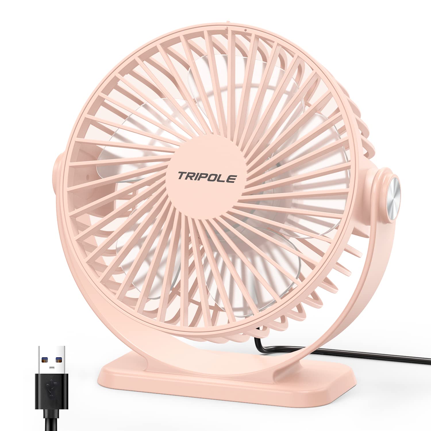 Tripole Mini Desk Fan Usb Powered Portable Fan 3 Speeds Strong Airflow Small Fan 360Rotation Personal Fan 5.1 Inch Table Fan For