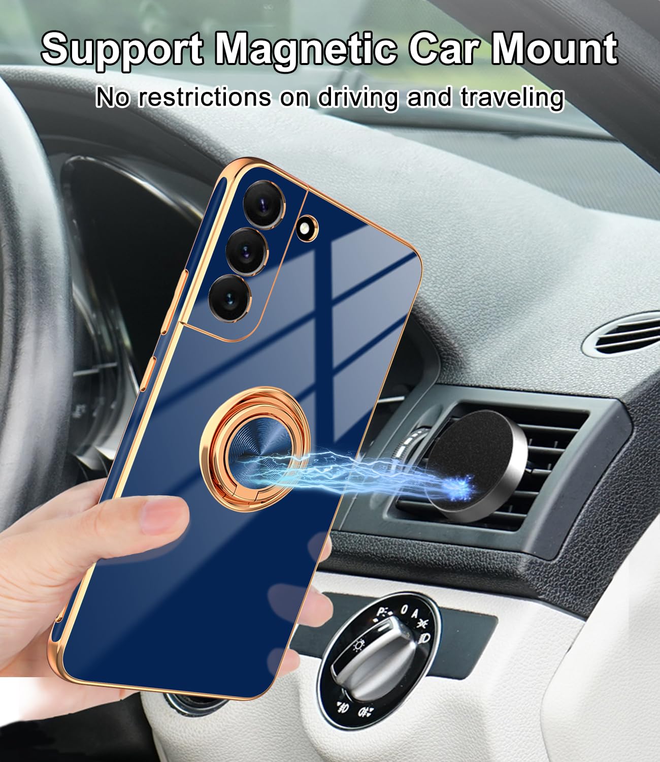 Tnarru Designed For Samsung Galaxy S22 Plus Case With Ring Stand, Support Magnetic Car Mount Rotating Finger Holder Soft Tpu Cov