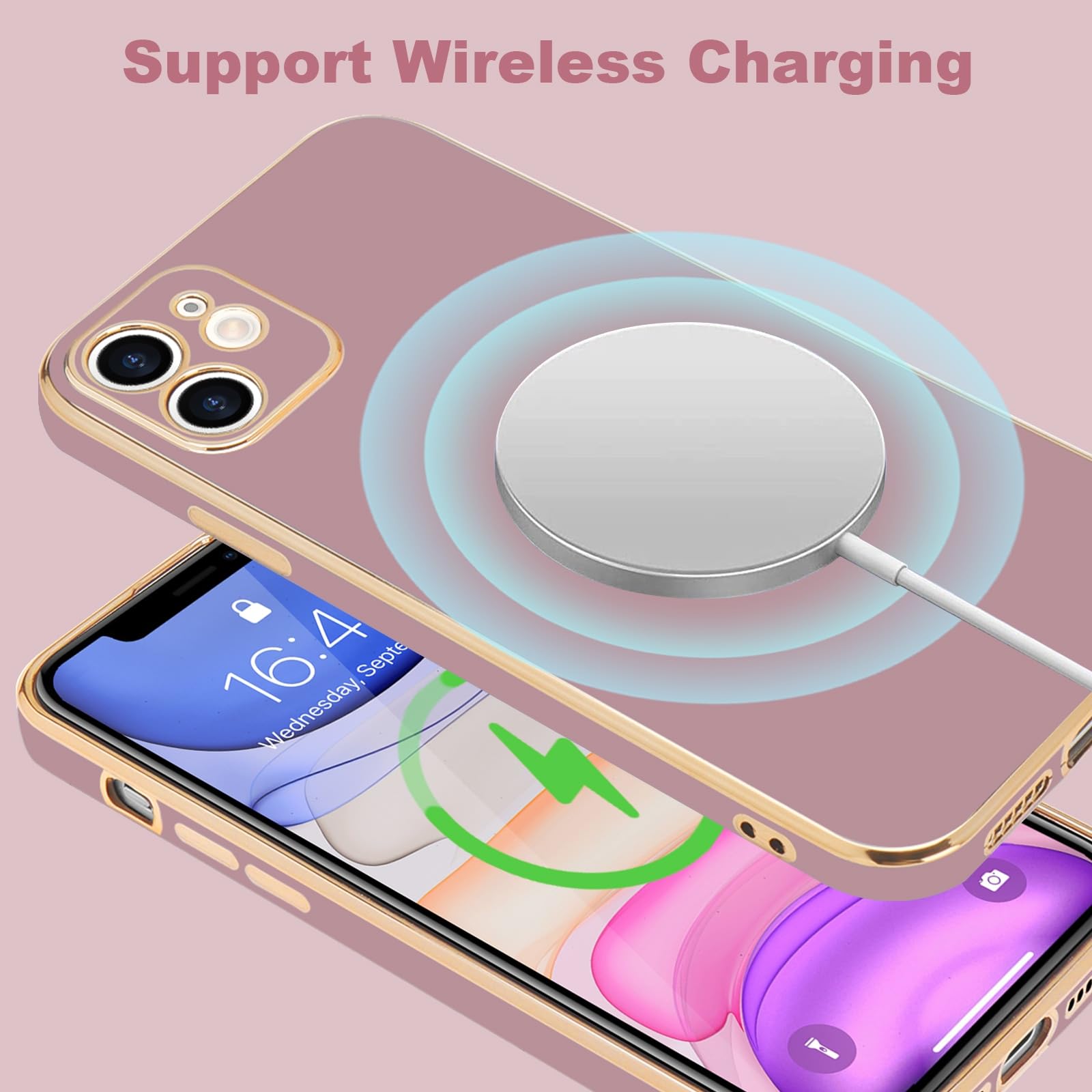 Lafunda Compatible For Iphone 11 Case, Luxury Cute Plating Case For Women Girls Electroplated Golden Edge Shockproof Tpu Bumper