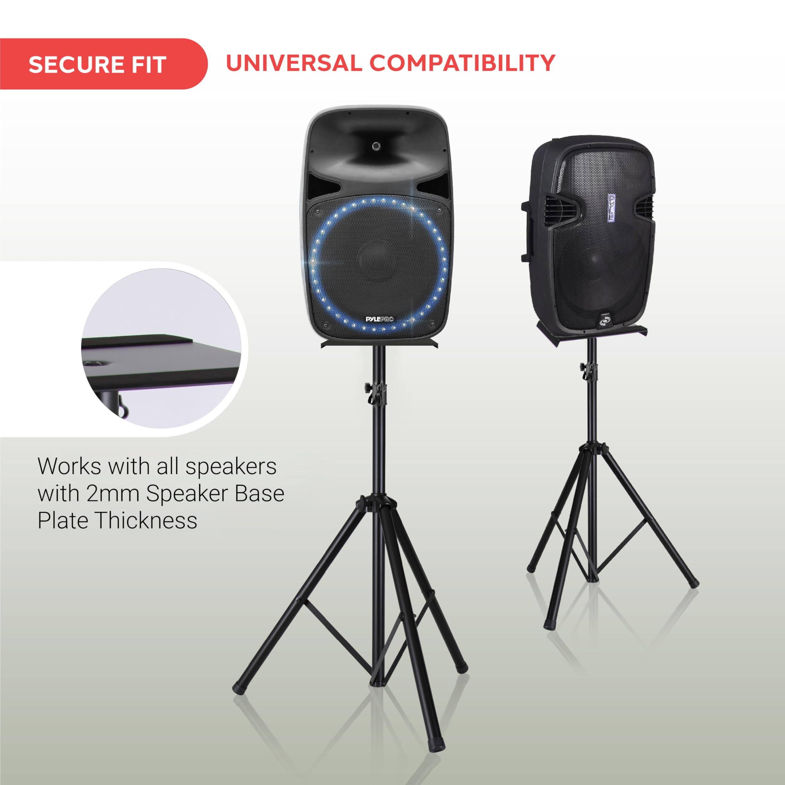 Pyle Adjustable Speaker Stand Pair - Dual Studio Monitor Tripod With Metal Base, Anti-Slip Speaker Pads, Height Adjustment From