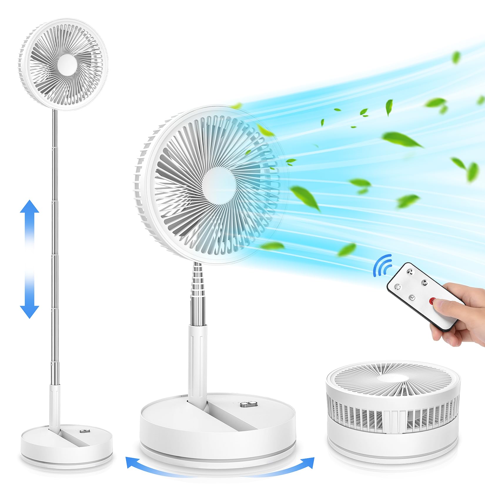 Portable Foldable Rechargeable Oscillating Fan - 8.6 8000mah Battery Operated USB C Small Fan with Remote Quiet Table Desk Fan F