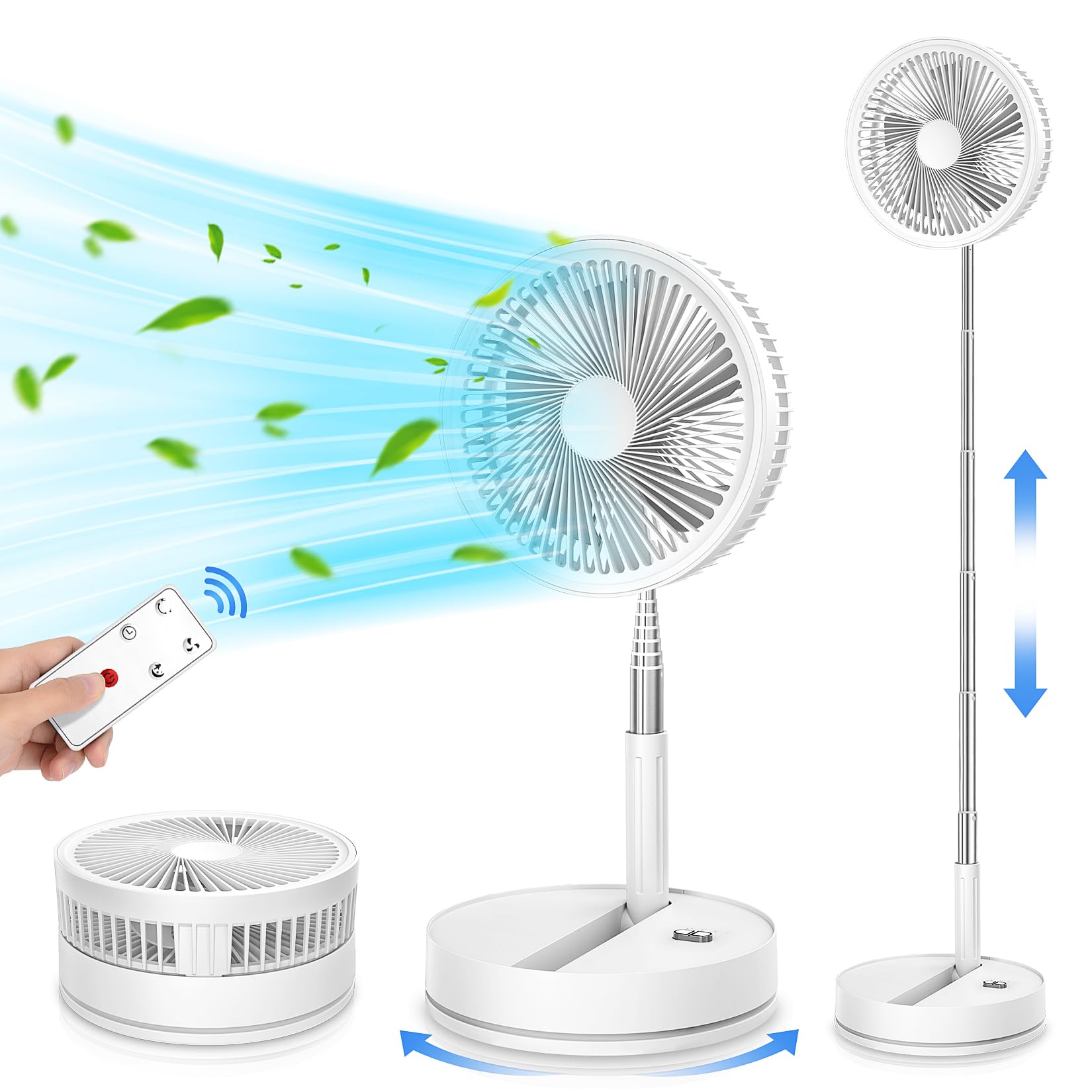 Lipety 9'' Portable Standing Oscillating Fan With Remote   7200Mah Rechargeable Battery Tall Floor Foldable Travel Fan For Sleep