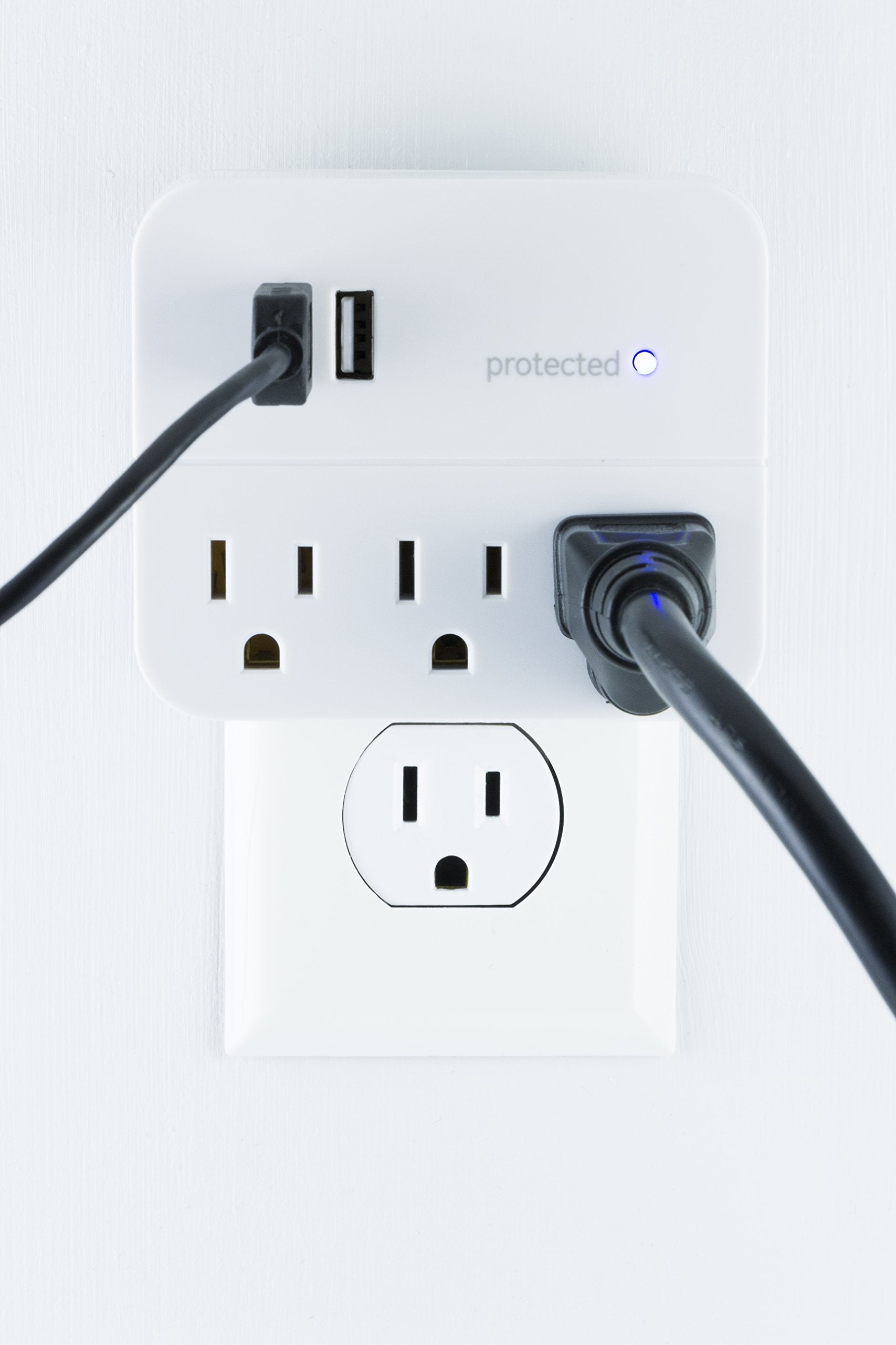 Ge 3 Outlet Extender Surge Protector With 2 Usb Ports, Charging Station, Wall Tap, Protected Indicator Light, 3 Prong, 560 Joule