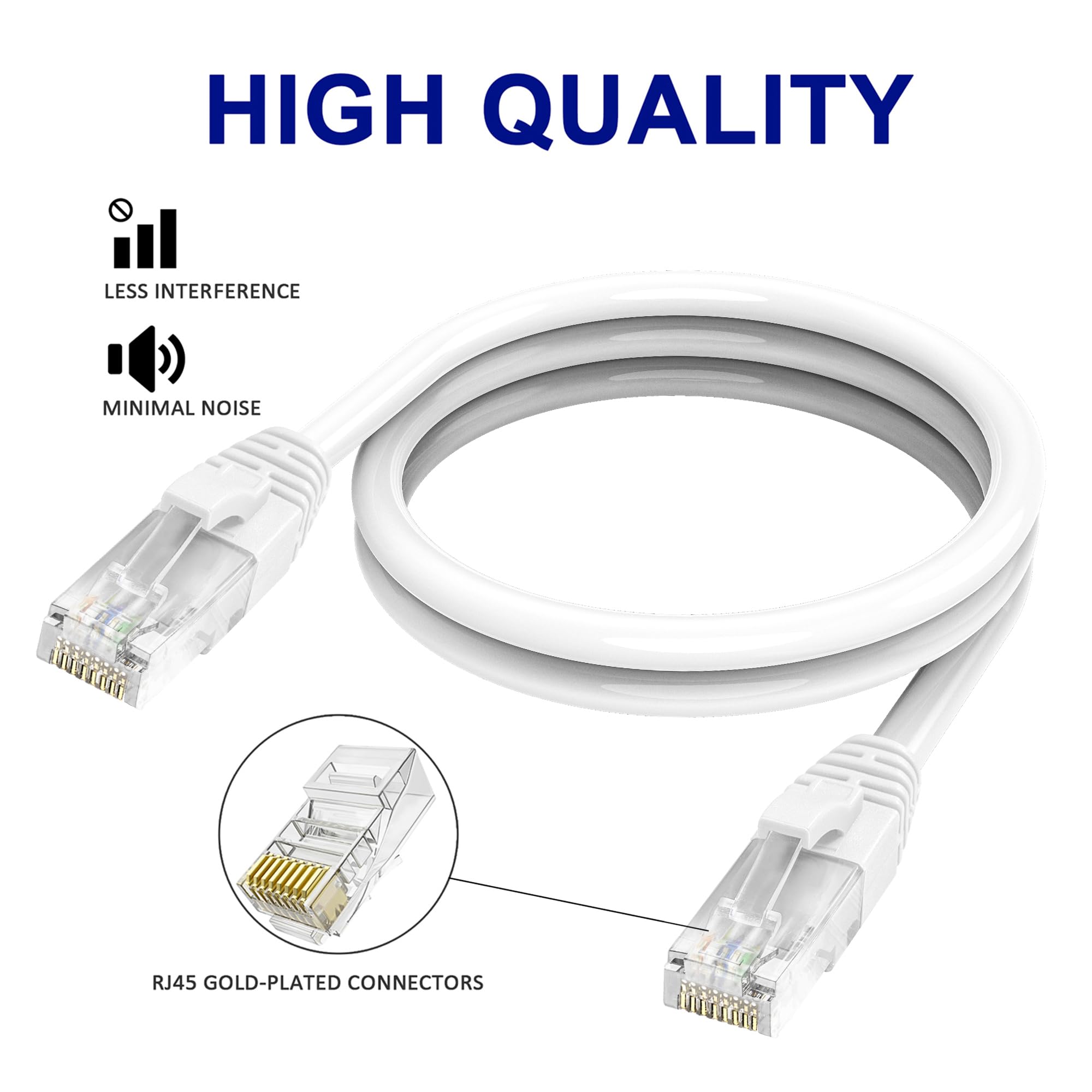 Adoreen Cat 6 Ethernet Cable 20 Ft White, High Speed Long Internet Network Cable(6 Colors To Select) Soft Flexible Sturdy, Poe,