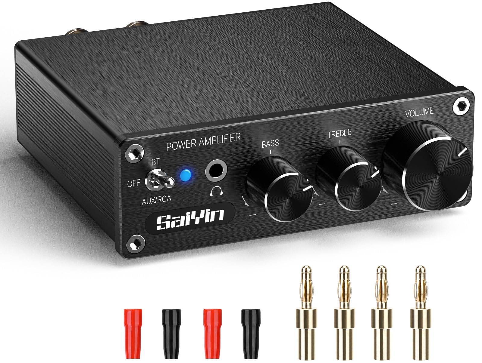 Saiyin Power Amplifier Home Audio, 80W X 2 Stereo Bluetooth Amplifier Receiver 2.0 Channel Mini Hi Fi Class D Integrated Amp Wit