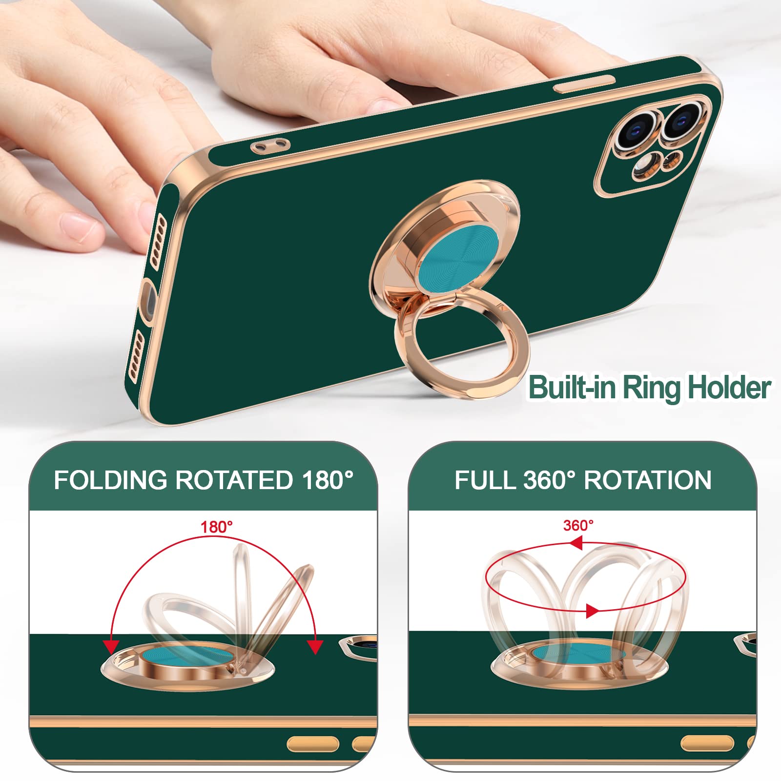 Hython Case For Iphone 11 Case With Ring Stand [360   Rotatable Ring Holder Magnetic Kickstand] [Shiny Plated Rose Gold Edge] So