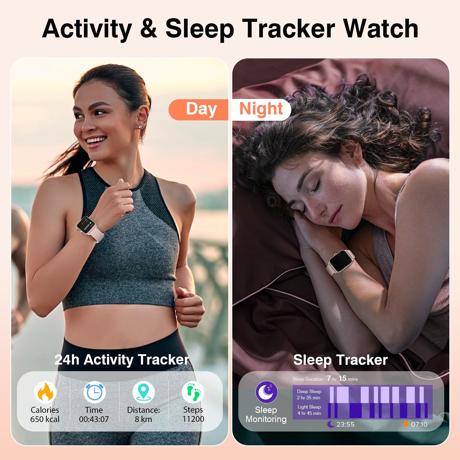 Smart Watch For Women Men, Smartwatch 1.8'' Alexa Fitness Tracker Ip68 Waterproof Smart Watches For Women Compatible For Android