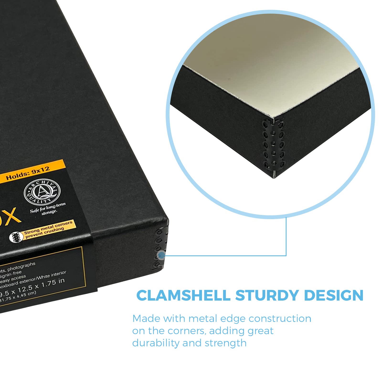 Lineco 9X12 Black Clamshell Archival Folio Storage Box, Acid Free With Metal Edge. Preserves Photos Longevity, Organize Documents, Crafts. (Pack Of 2)