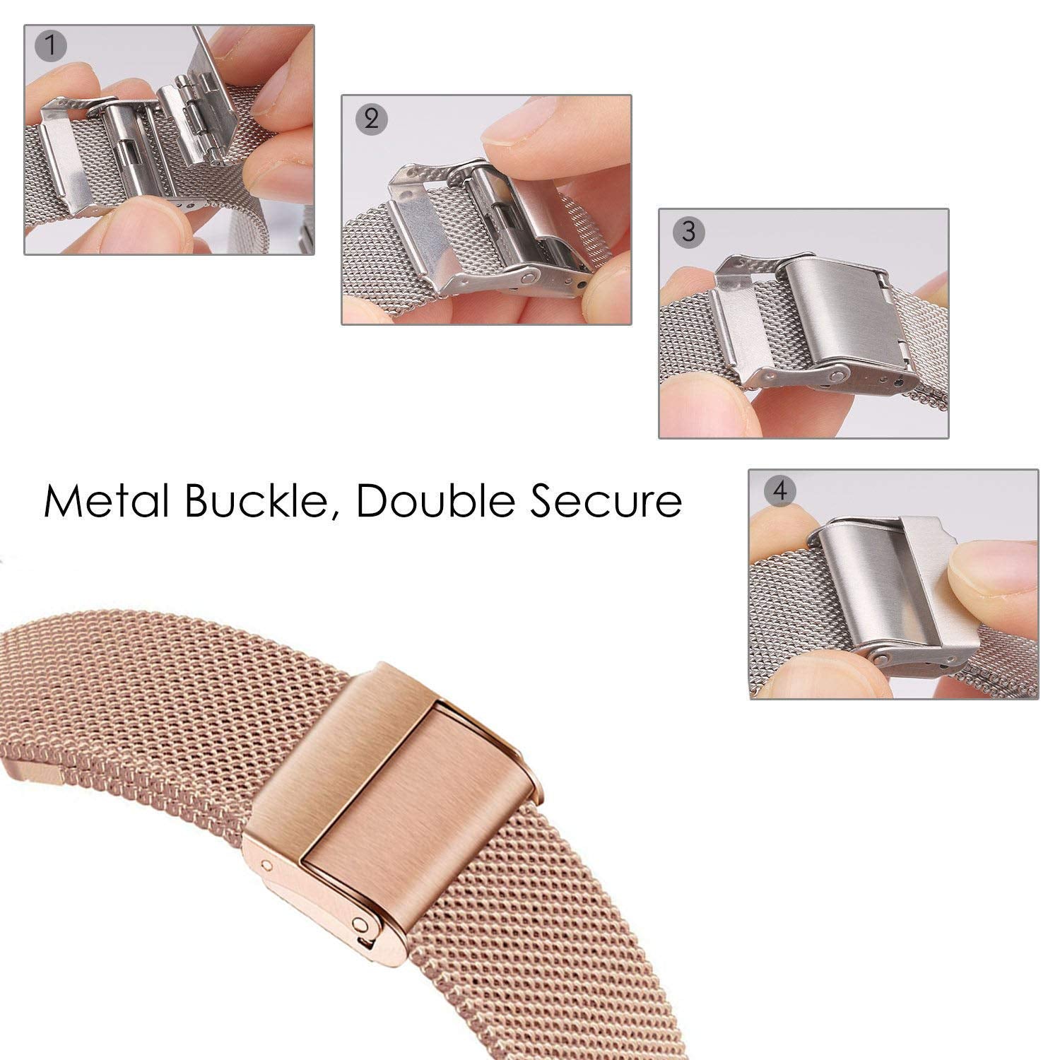 Vicrior Compatible For Garmin Venu/Venu Sq/Venu 2 Plus Bands, Solid Stainless Steel Watchband+ Mesh Strap Bracelet Replacement Band Strap For Garmin Vivoactive 3, Rose Gold