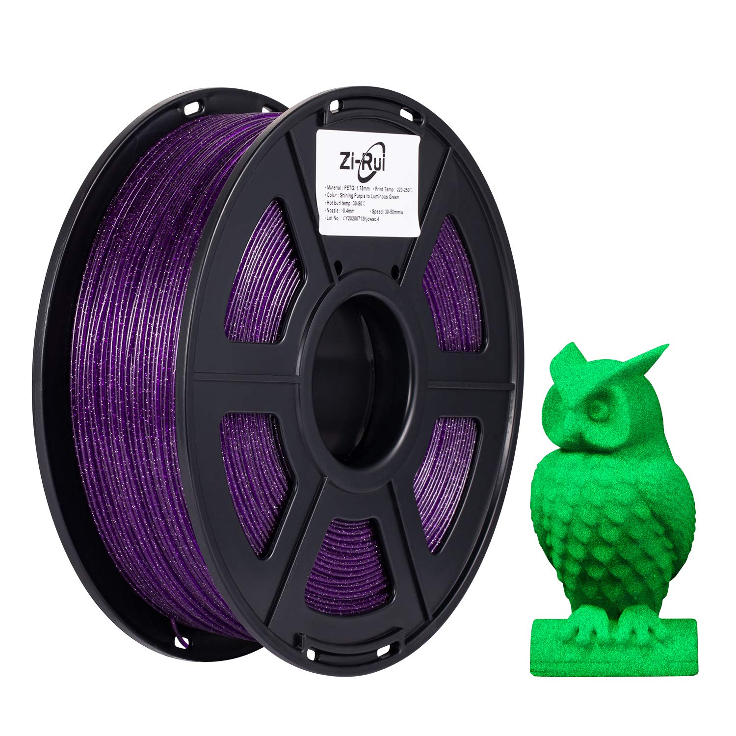 Zi Rui 3D Printer Petg Filament, Sparkly Glitter Purple, Shining Glow In The Dark Green, 1.75Mm, 2.2Lbs(1Kg)/Spool
