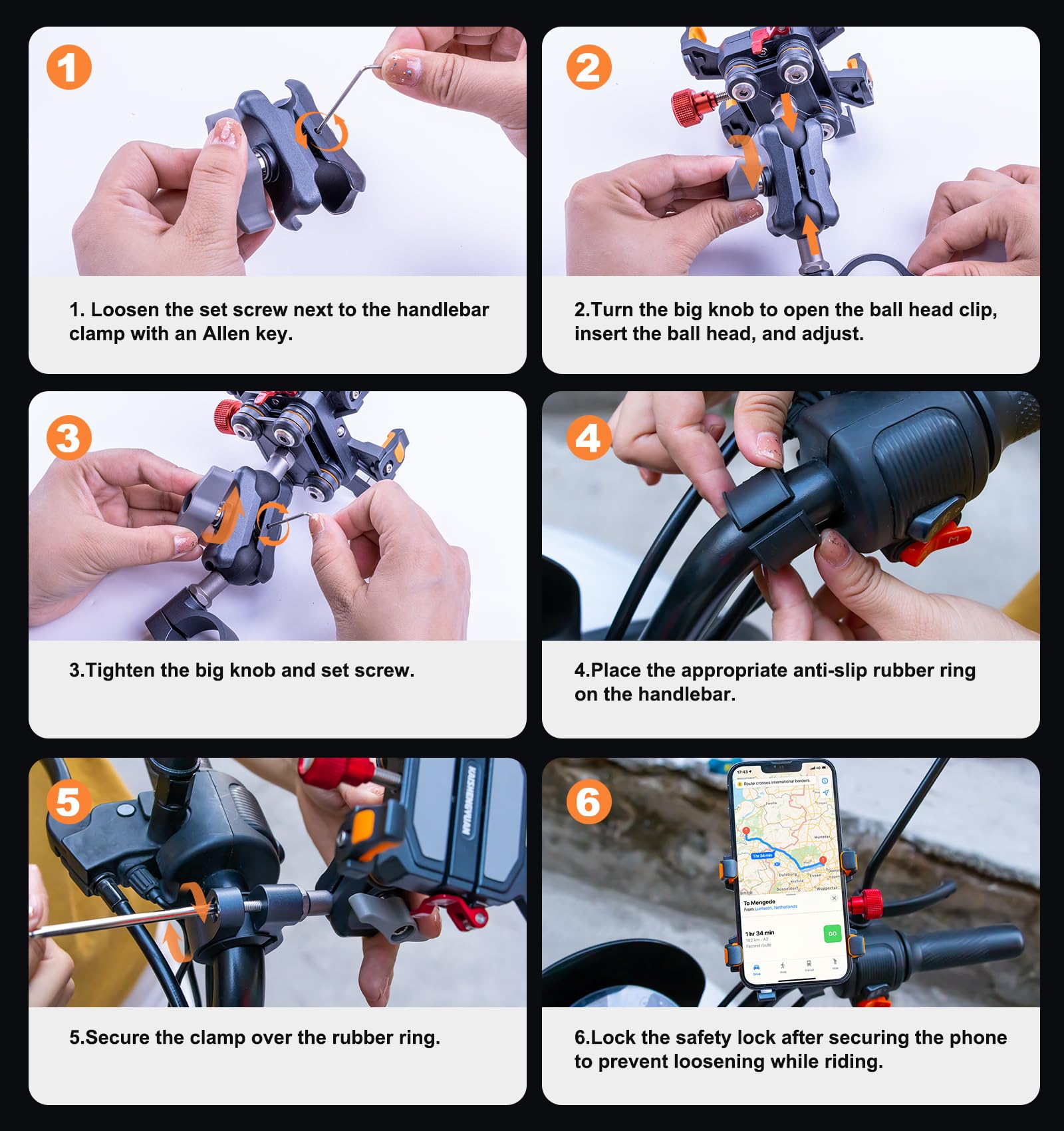 Kaishengyuan Motorcycle Phone Mount With Vibration Dampener & High-Speed Secure Lock, One-Push Anti-Theft Phone Cradle Handlebar