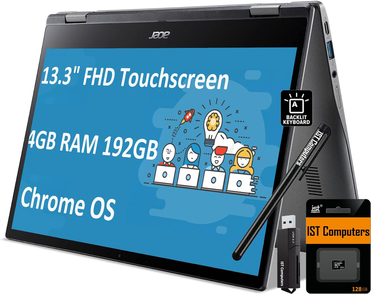 Acer Chromebook Spin 513 2 In 1 Laptop (13.3'' Fhd Touchscreen, Qualcomm Cpu, 4Gb Ram, 192Gb Storage(64Gb Emmc+128Gb Sd Card)) H