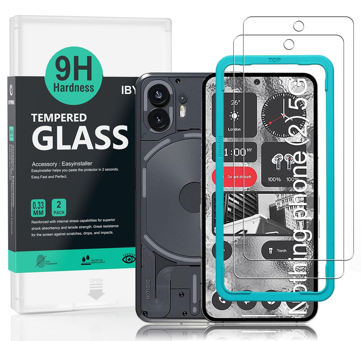 Ibywind Screen Protector For Nothing Phone (2) 5G(6.7 Inches),With 2Pcs Tempered Glass[Fingerprint Reader,Easy To Install]