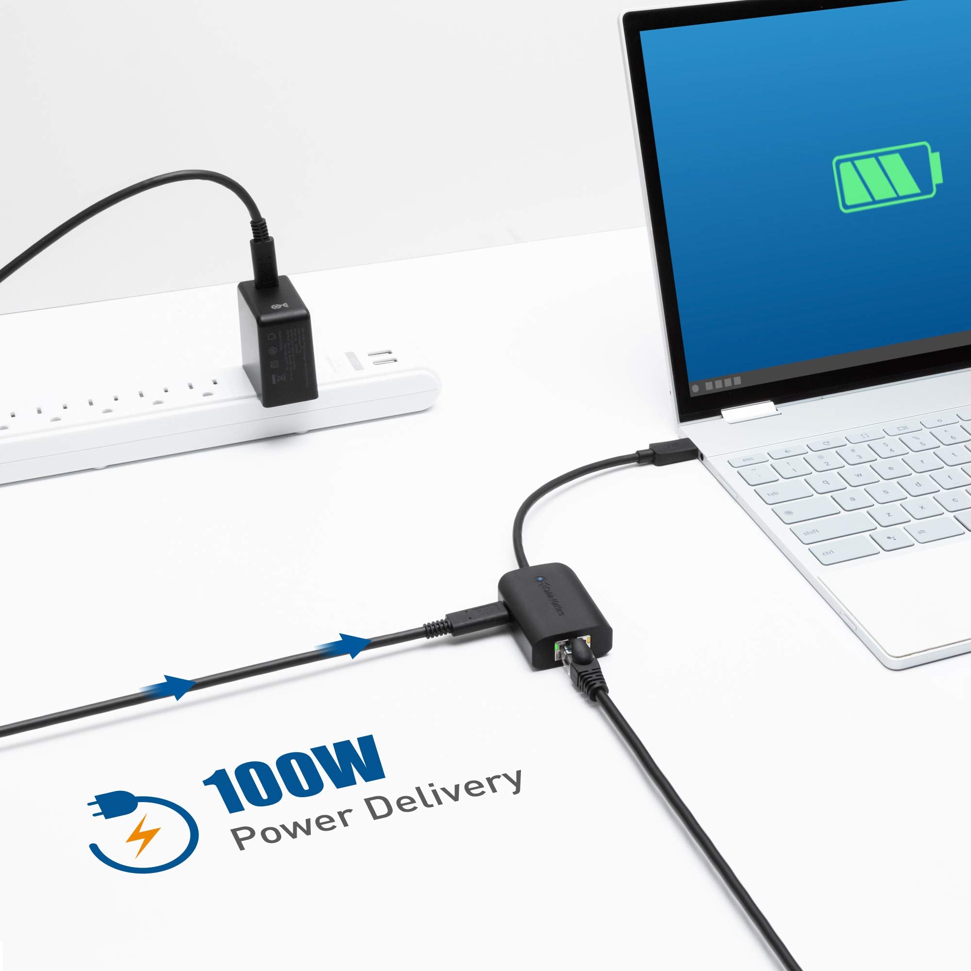 Cable Matters Usb C To Gigabit Ethernet Adapter With 100W Charging Compatible With Macbook Pro, Dell Xps, Surface Pro   Up To 48