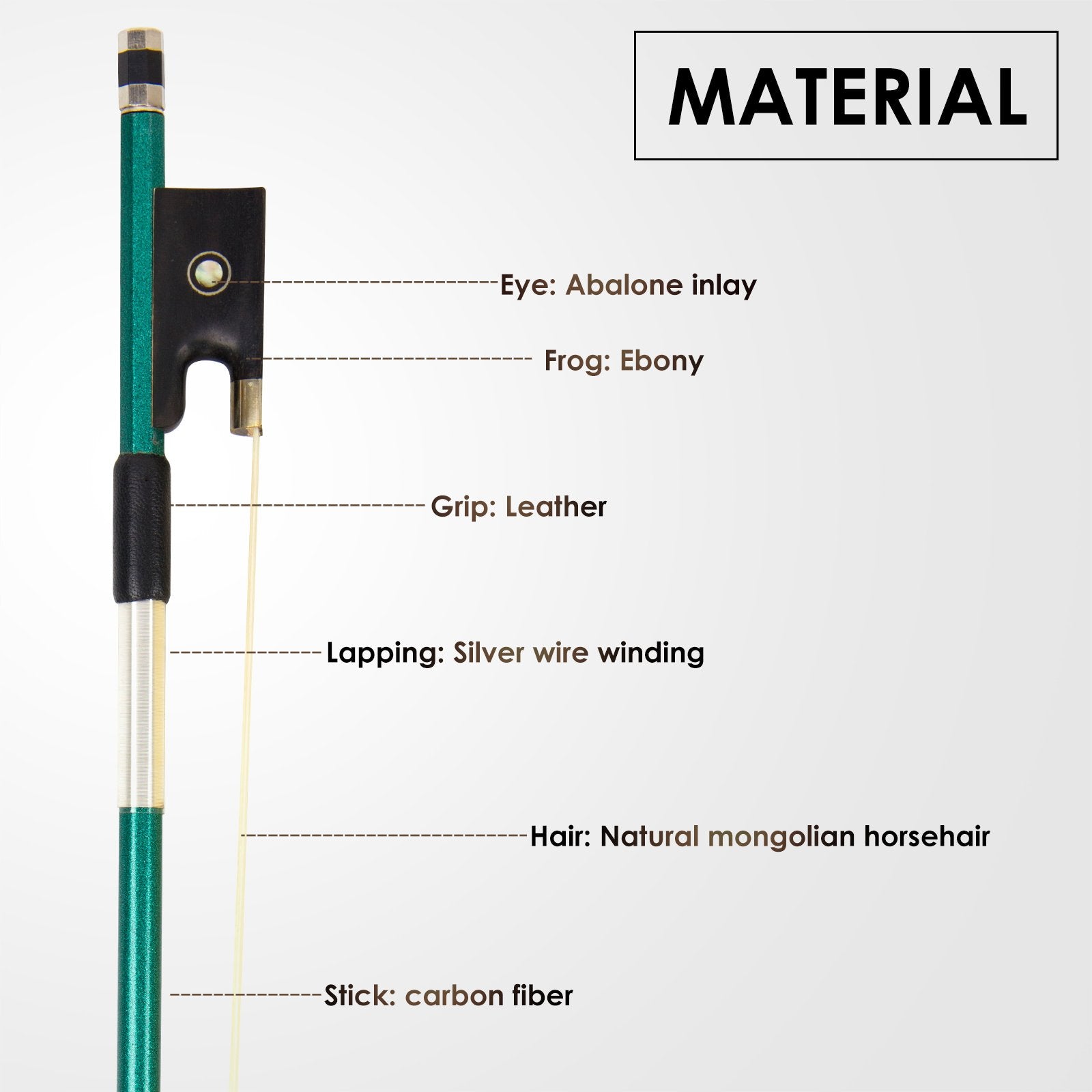 Kmise Violin Bow - Stunning Carbon Fiber for 1/8 Violins, Green Color
