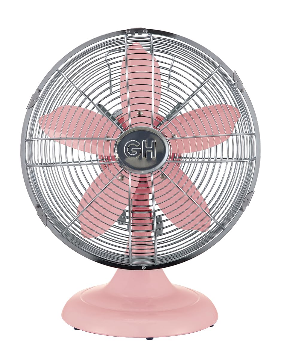 Good Housekeeping All Metal (92606) Oscillating 12'' Retro Desk Office Table Fan (Pink)