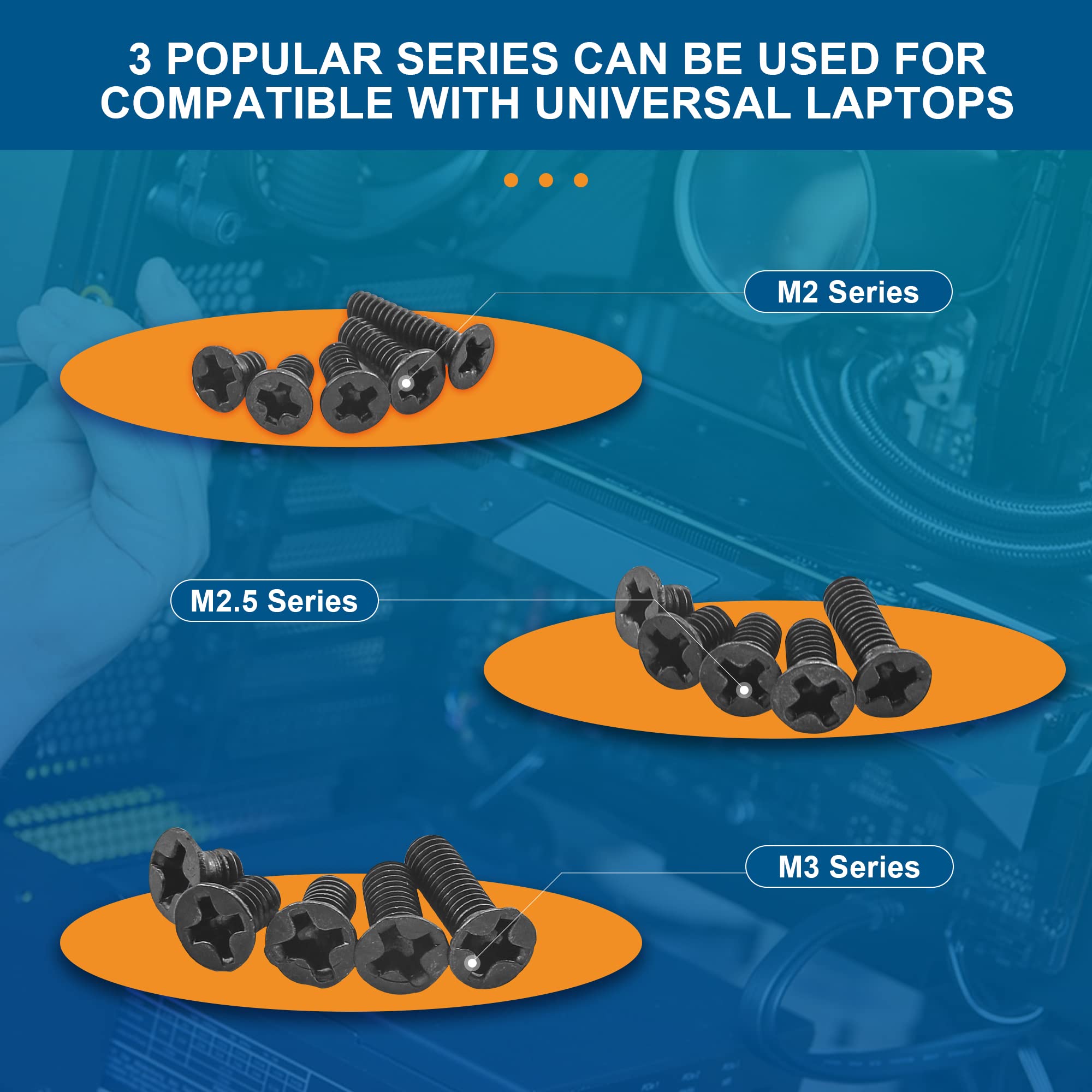 Nindejin Laptop Computer Screw Kit, M2 M2.5 M3 Countersunk Flat Head Phillips Mini Screws Set, Replacement Screw Electronic Repa