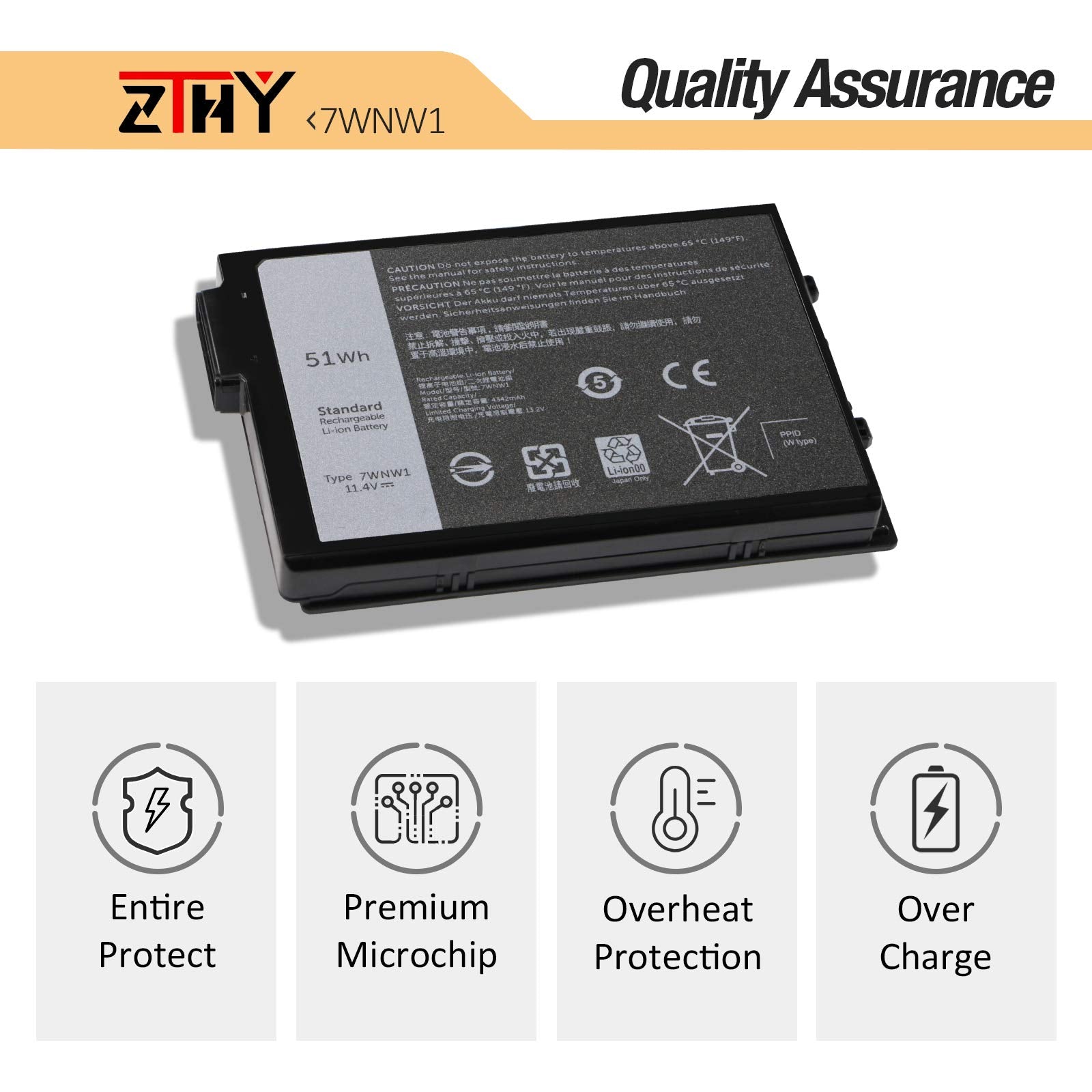 Zthy 7Wnw1 Laptop Battery Replacement For Dell Latitude 5424 Rugged Extreme, Latitude 5420 Rugged Extreme, Latitude 7424 Rugged