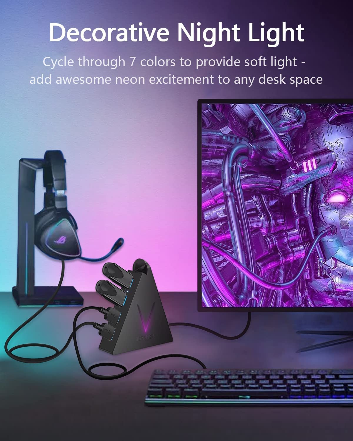 Joyreken 4 Port Usb 3.0 Hub, Flyingvhub Vertical Data Usb Hub With 2 Ft Extended Cable, For Mac, Pc, Xbox One, Ps4, Ps5, Imac, S