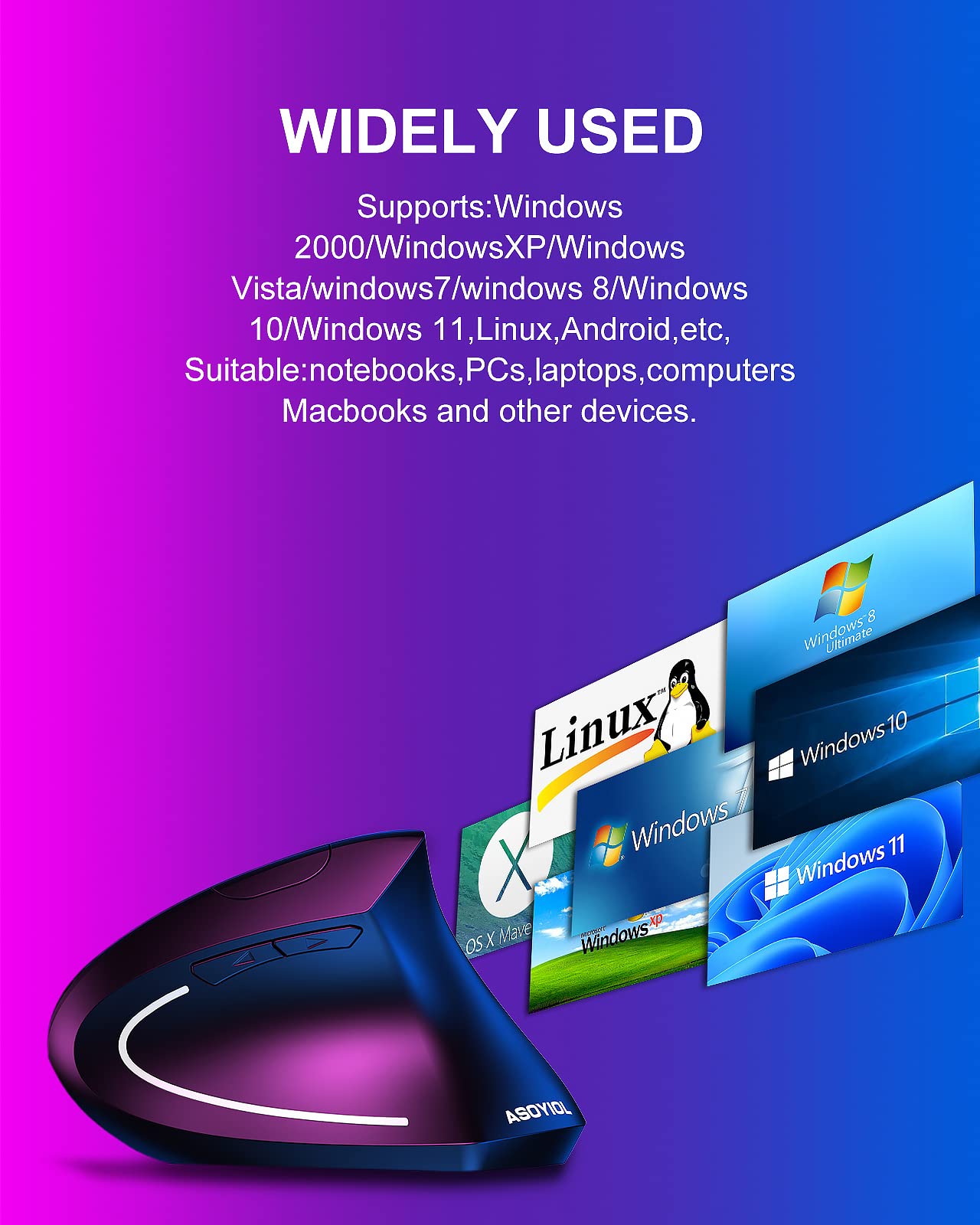 Asoyiol Ergonomic Mouse Wireless,Vertical Mouse Ergo With Usb Receiver 6 Buttons 800/1200/1600 Adjustable Dpi Computer Mice For