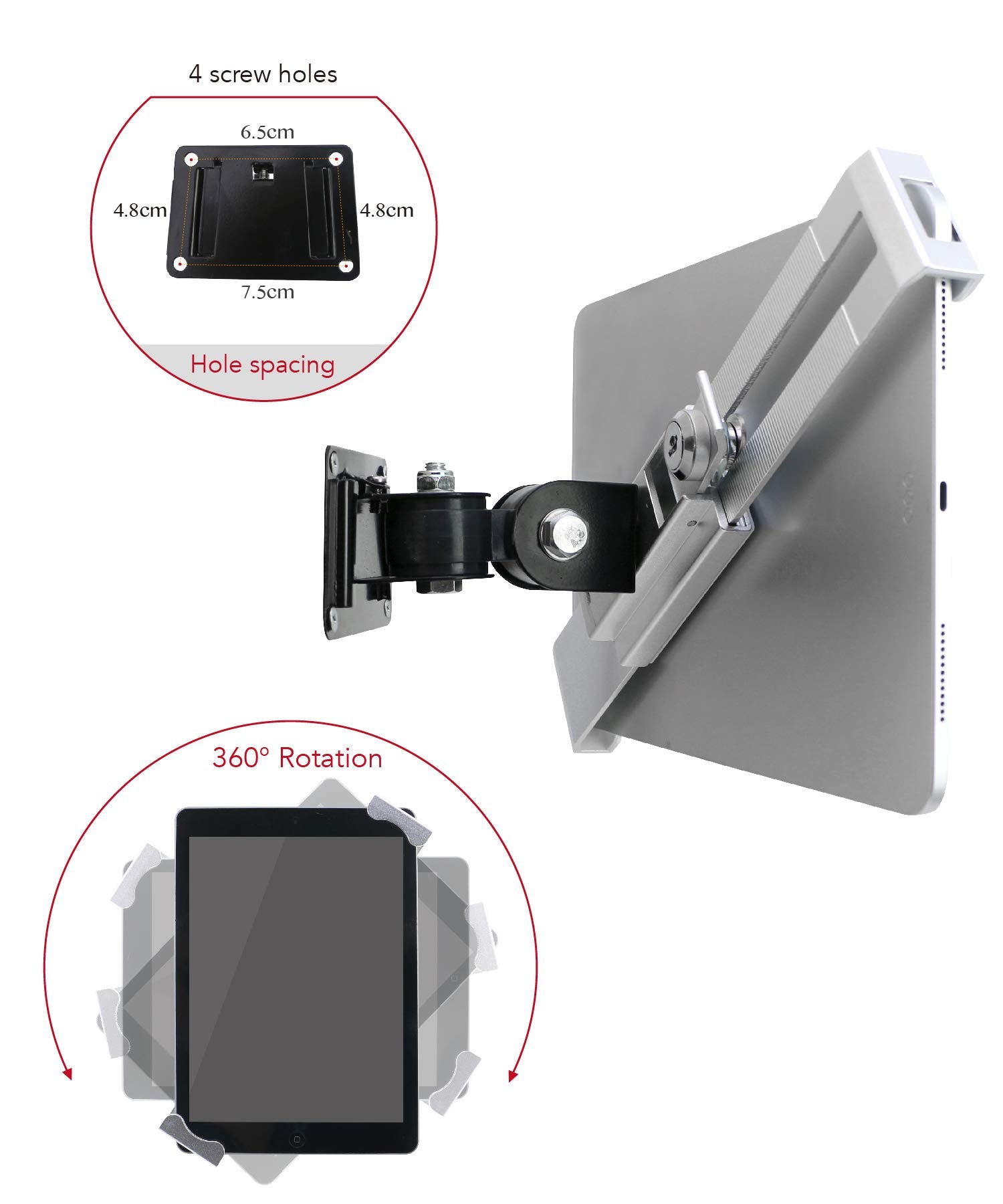 Westruggle Tablet Wall Mount Holder With Anti Theft Lock,Rotate Design,Multi Angle,Bracket For Most 8 To 10.4 Inch,And For Ipad