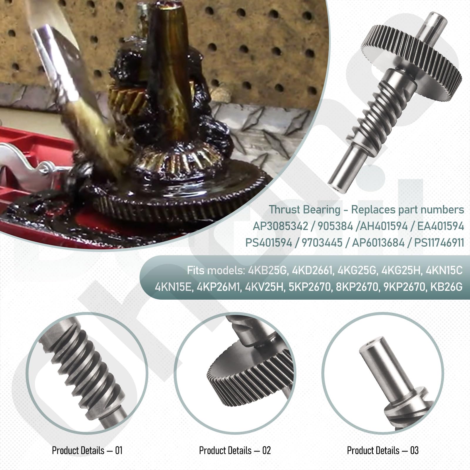 9706529 W11086780 9709231 Wp9709231 Worm Gear   By Ohoho   Compatible With Whirlpool/Kitchenaid 5Qt & 6Qt Stand Mixer Replacemen