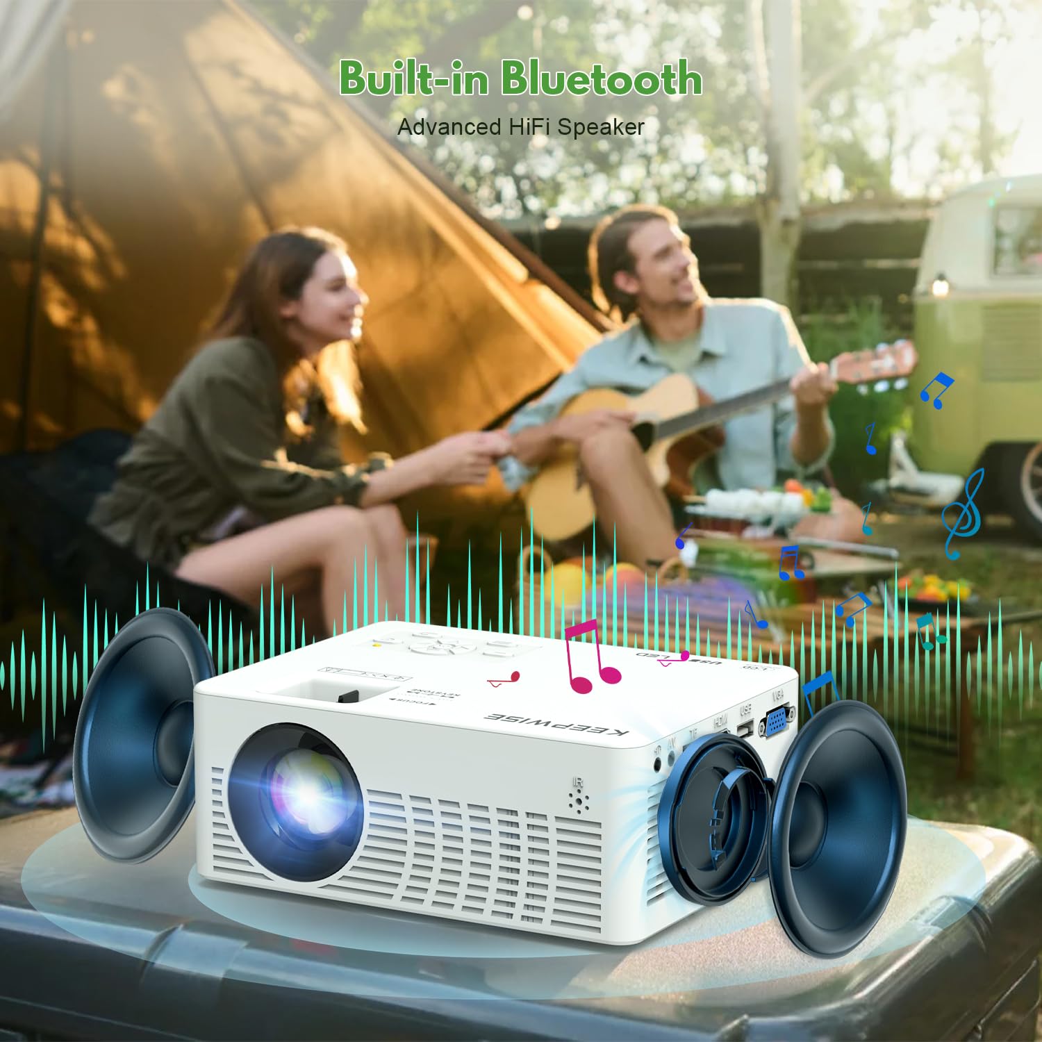Mini Projector, 2023 Projector With Wifi And Bluetooth, Movie Projector, 1080P Full Hd Supported Outdoor Projector, Portable Pro