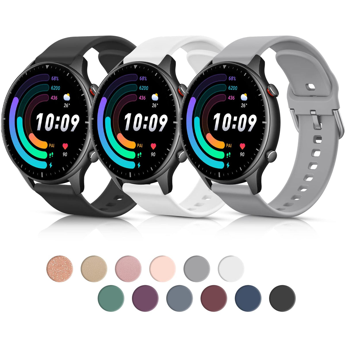 Amzpas Silicone Band For Amazfit Gtr 2E/ Gtr 2/ Gtr 3 Pro/ Gtr 3, 22Mm Adjustable Soft Smart Watch Band, 3 Pack Replacement Wris