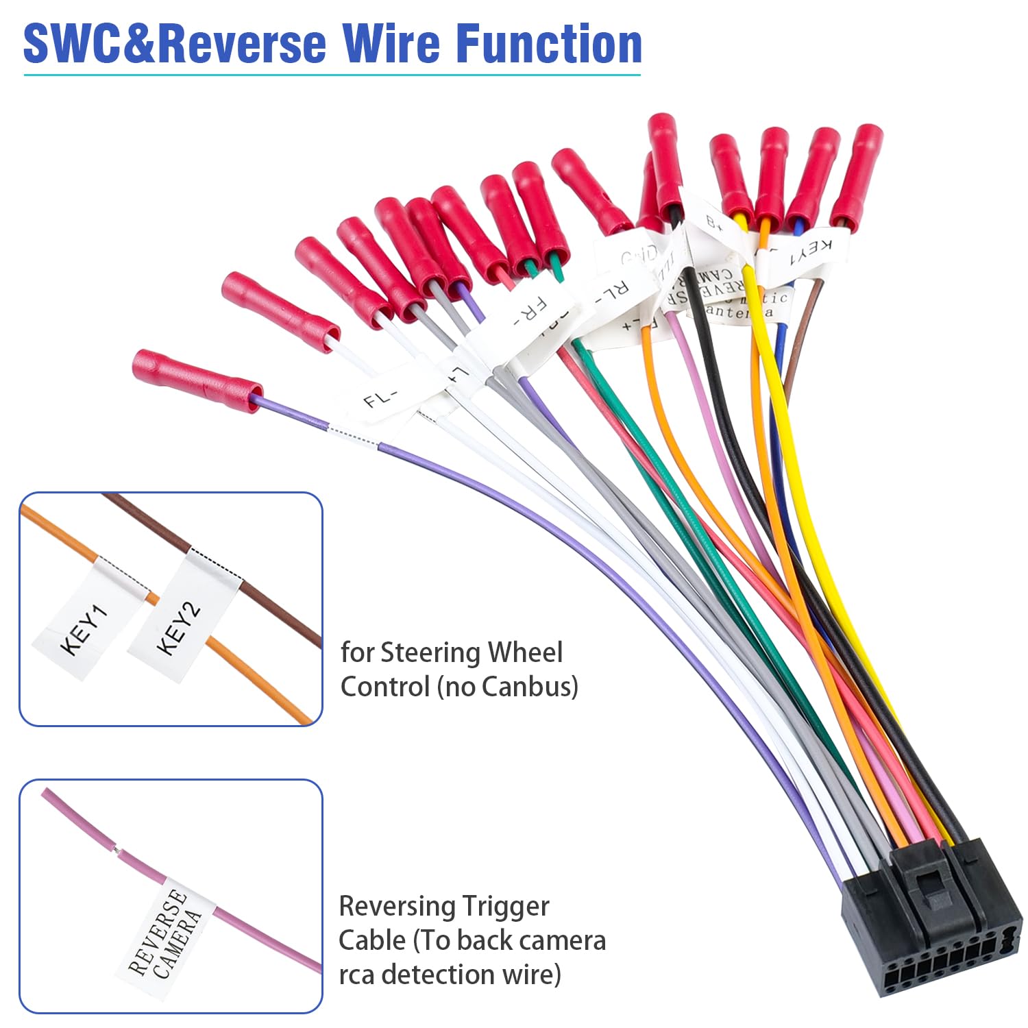 Jayubien 16Pin Android Radio Wiring Harness Adapter, Iso Car Stereo Wire Harness Power Speaker Cable With Butt Connector For Aft